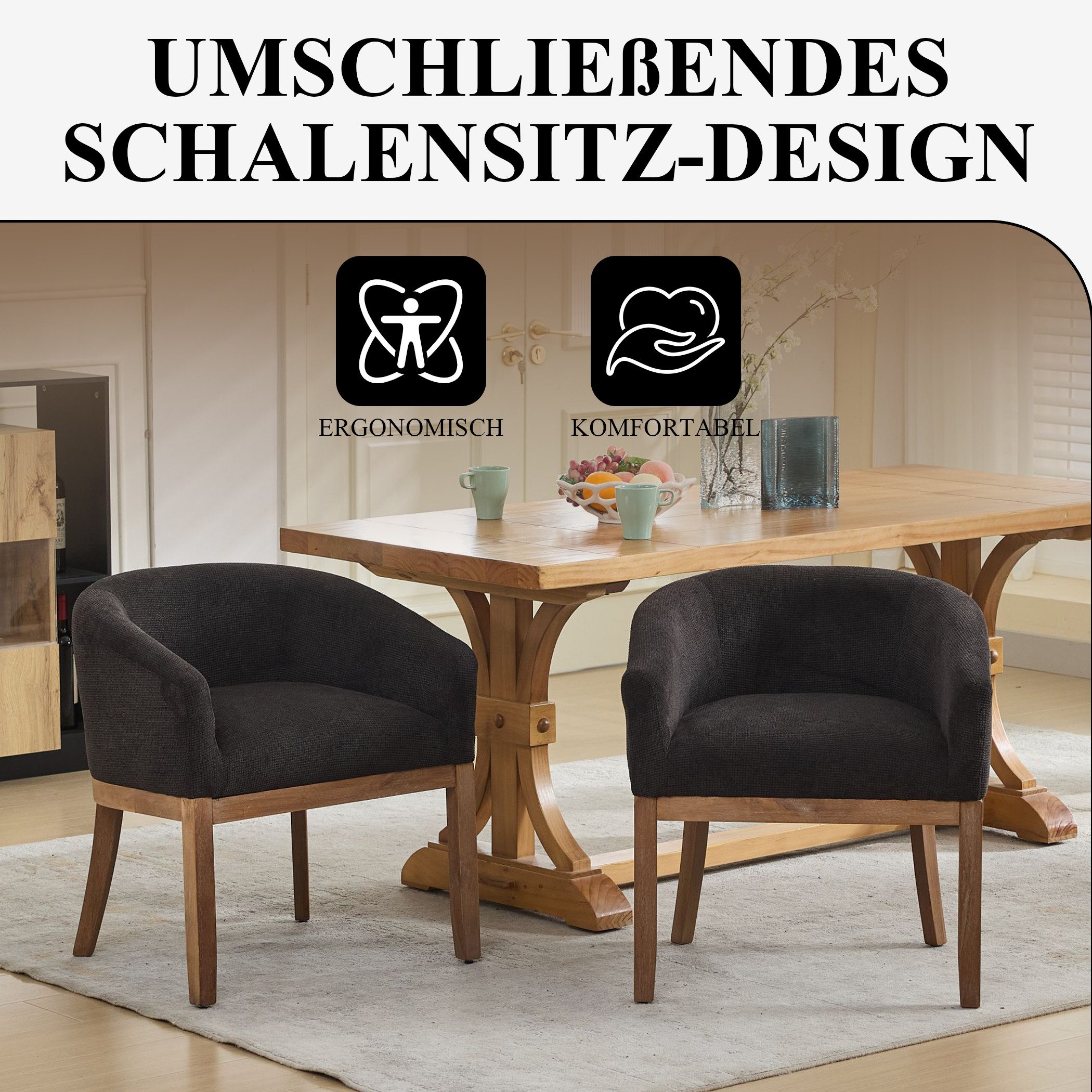 SeedWave Sessel Moderner Chenille-Polstersessel mit Geschwungenen Hinten-Holzbeinen (1), Einzelsofa mit verstellbaren Rutschfesten Fußpads