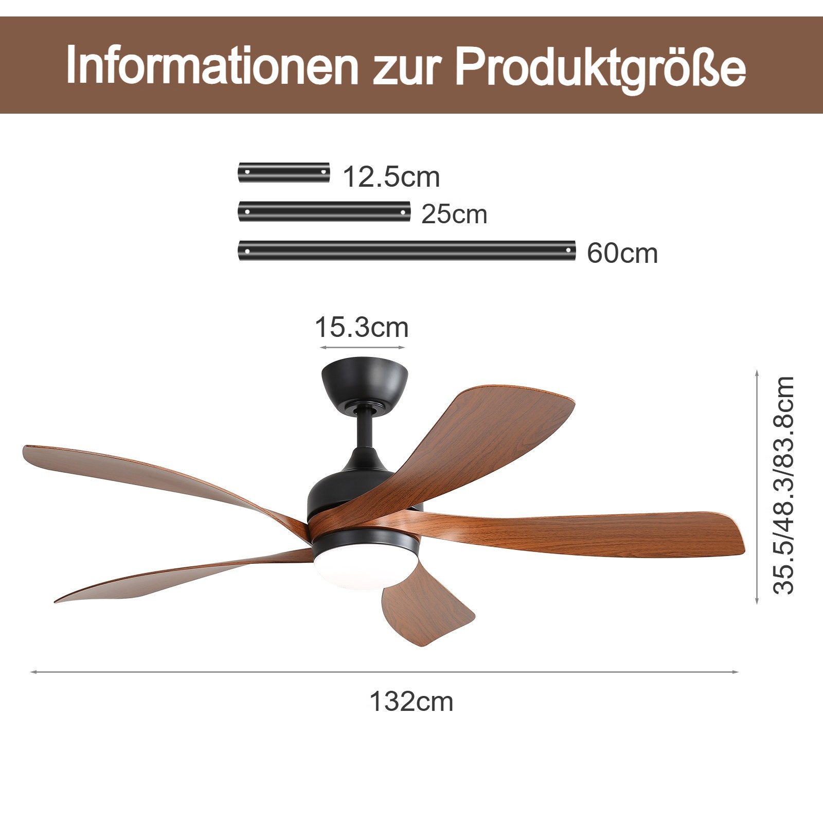 Sofucor Deckenventilator mit Beleuchtung und Fernbedienung, 132 cm moderner günstig online kaufen