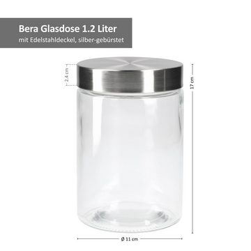 MamboCat Vorratsglas 6tlg. Set Vorratsdosen Bera - 2x 800ml + 2x 1,2L + 2x 1,7L, Glas