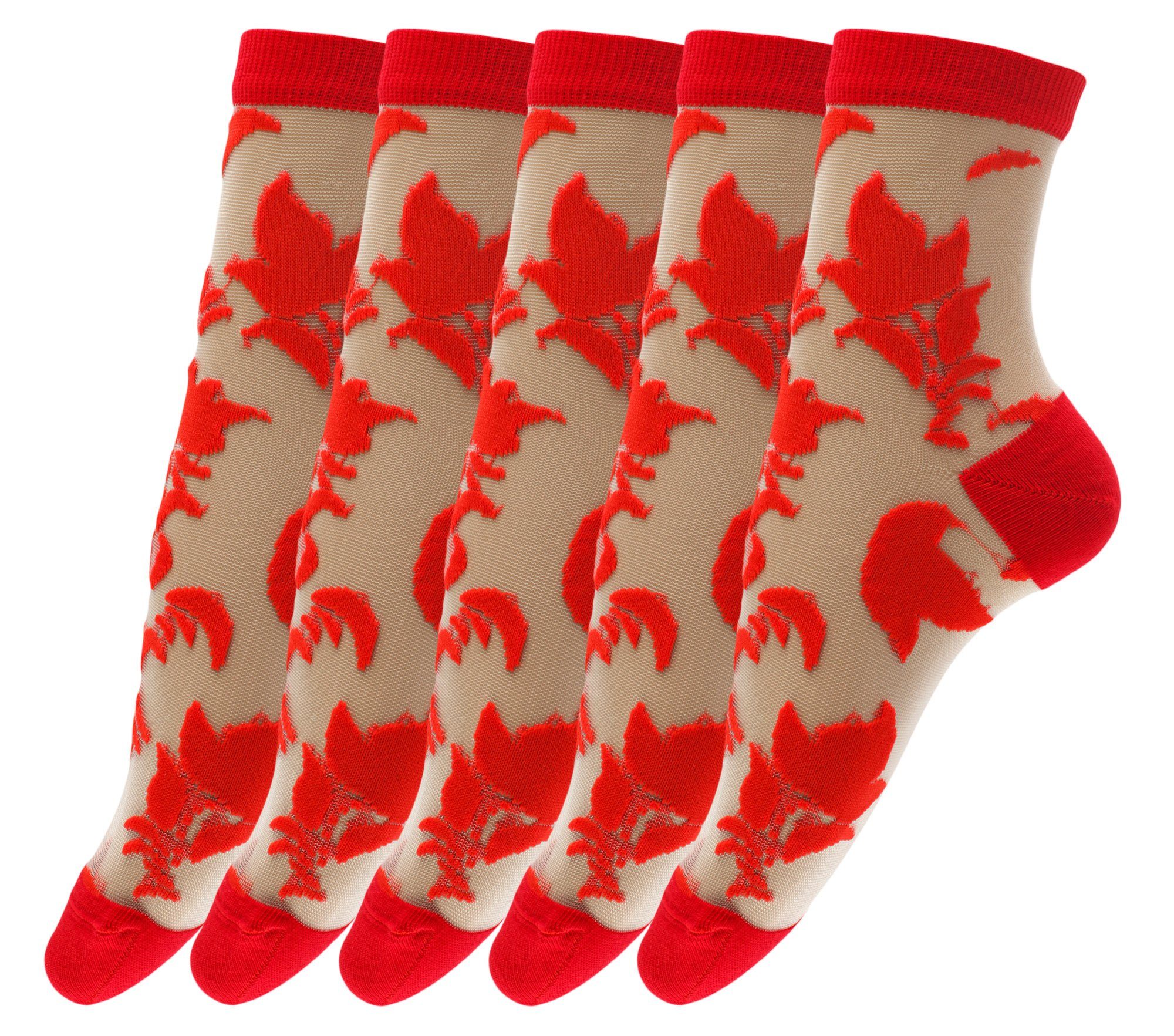 GIULIA Feinsöckchen 5 Paar atmungsaktiv mit Blumen Flower Muster Söckchen Damen (5-Paar)