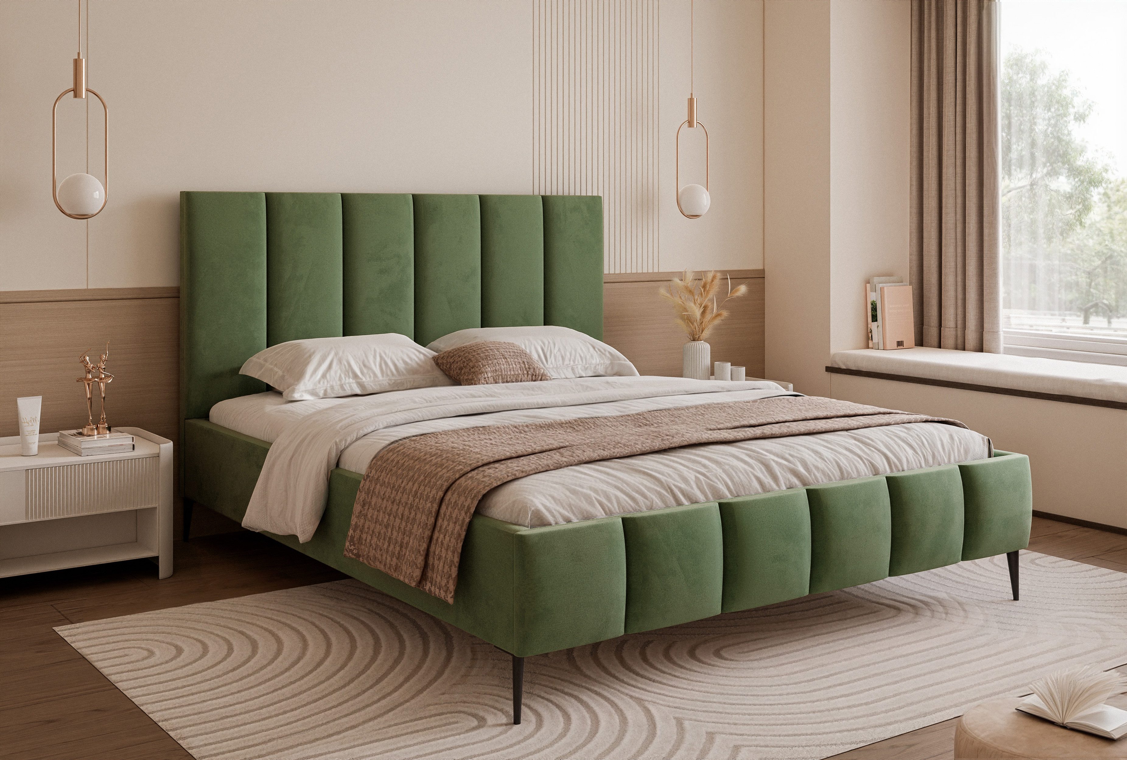 Goldstoff Polsterbett Elegantes Bett mit hohem günstig online kaufen