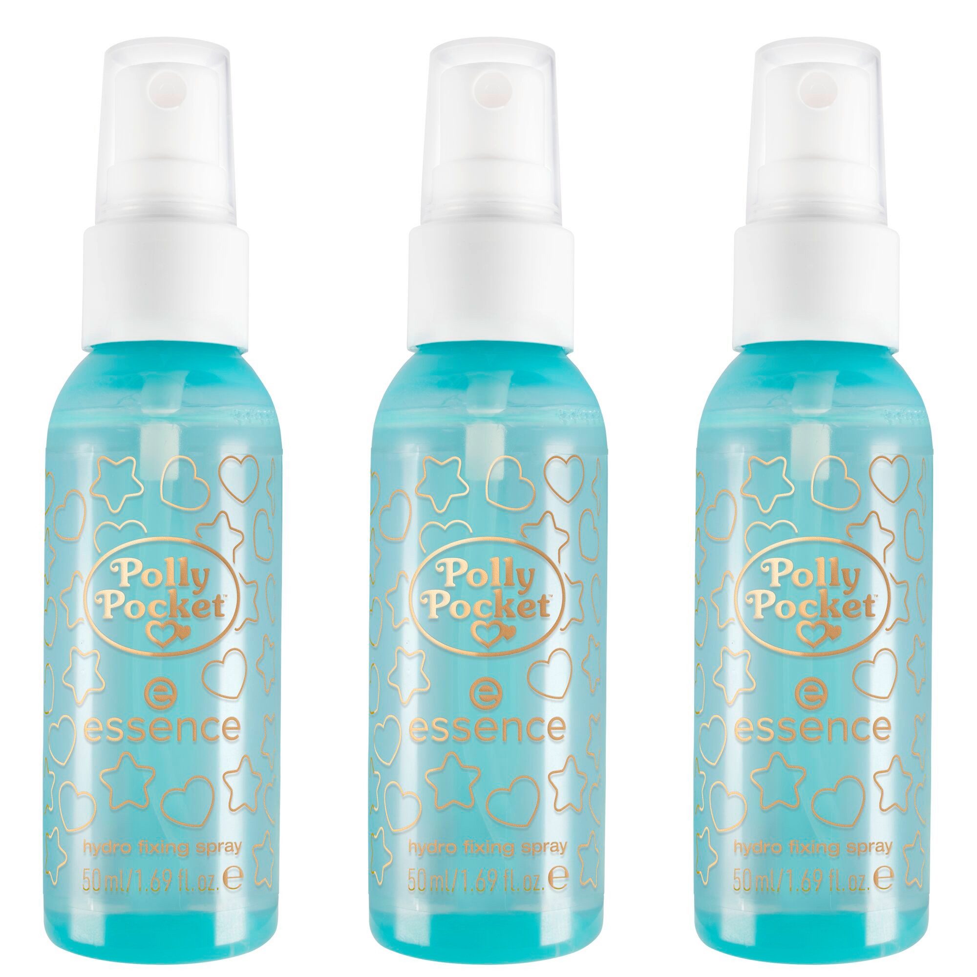 Essence Fixierspray Polly Pocket hydro fixing spray, 3-tlg., Revitalisiert die Haut mit einem Sprühstoß, langanhaltender Glow-to-go