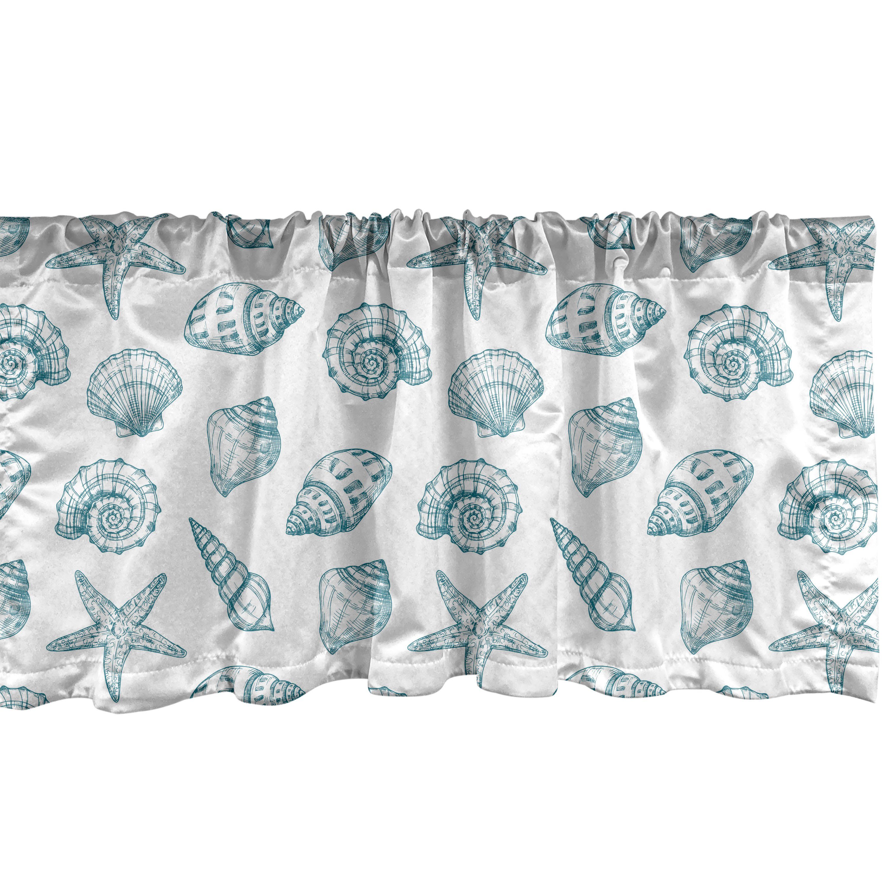 Scheibengardine Vorhang Volant für Küche Schlafzimmer Dekor mit Stangentasche, Abakuhaus, Microfaser, Ozean Strand Sea Shells Wasser