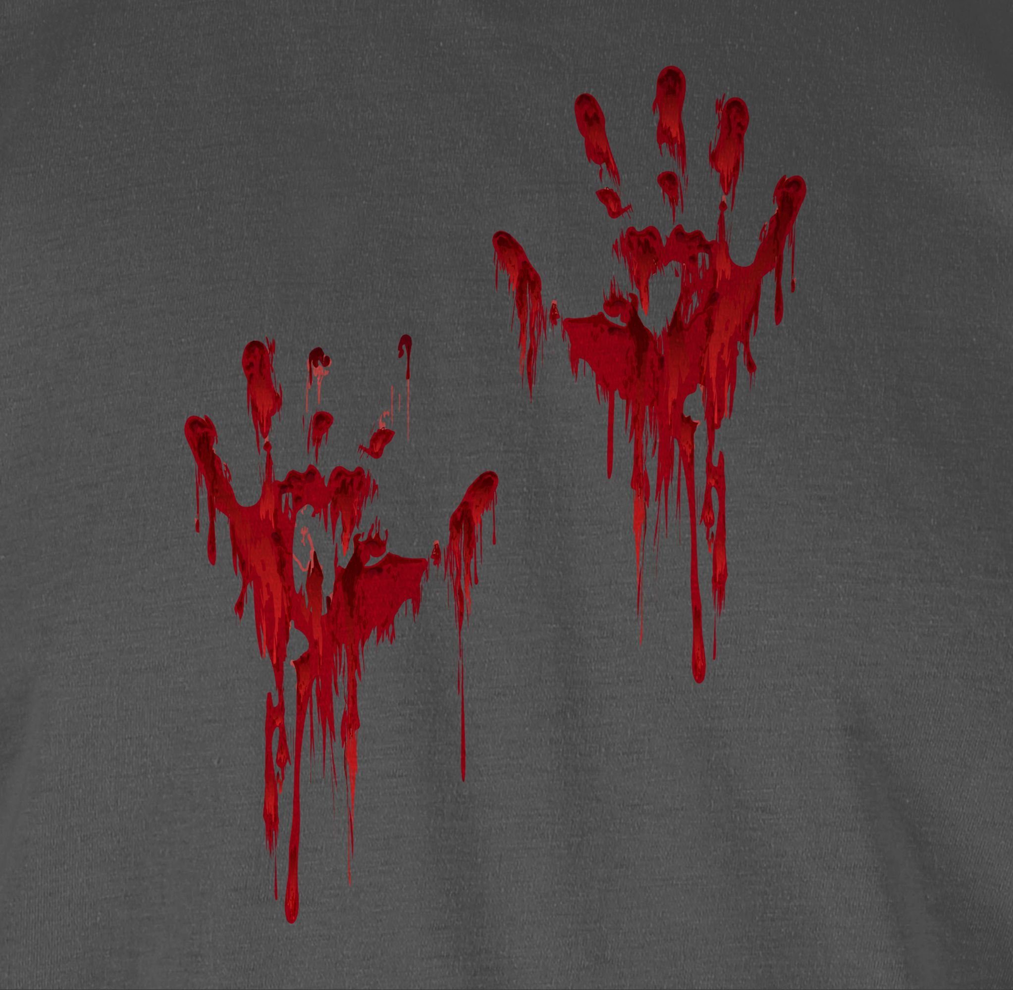 Shirtracer Rundhalsshirt Blutige Hände Blutiges Blutspritzer Handabdruck Blutverschmiert 2 Blut Dunkelgrau Kostüme Halloween H Herren