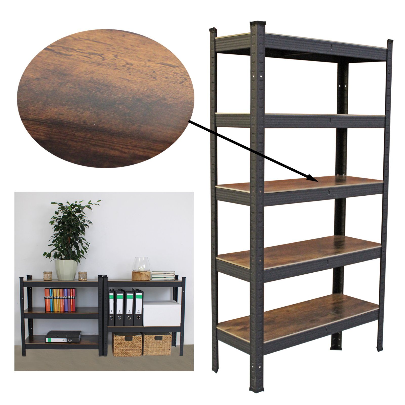 TRUTZHOLM Steckregal Wohnzimmerregal 150x75x30 cm dunkel günstig online kaufen