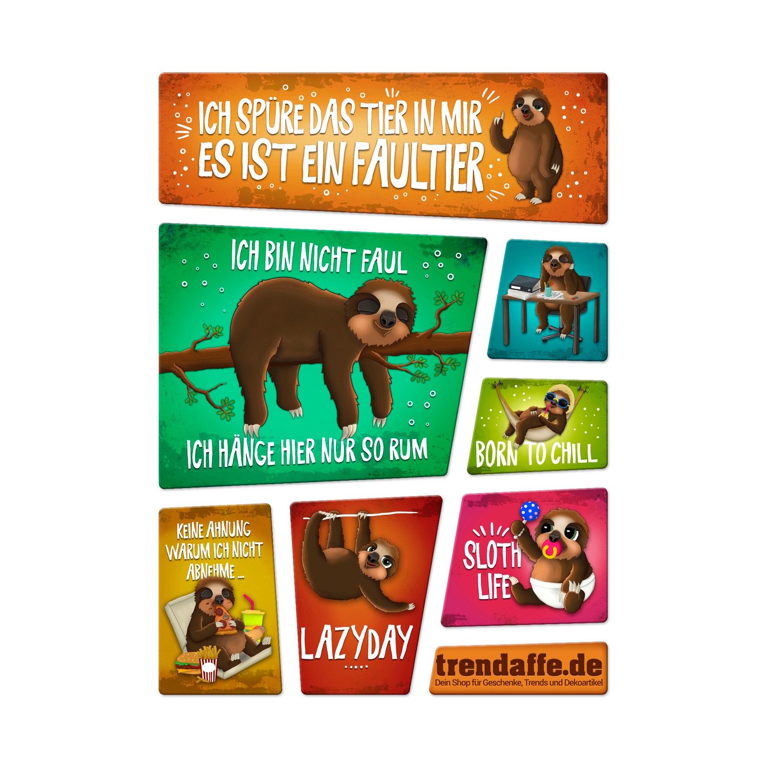 speecheese Magnet Faultier Kühlschrankmagnete 7er Set mit Faultiermotiven und Spüchen