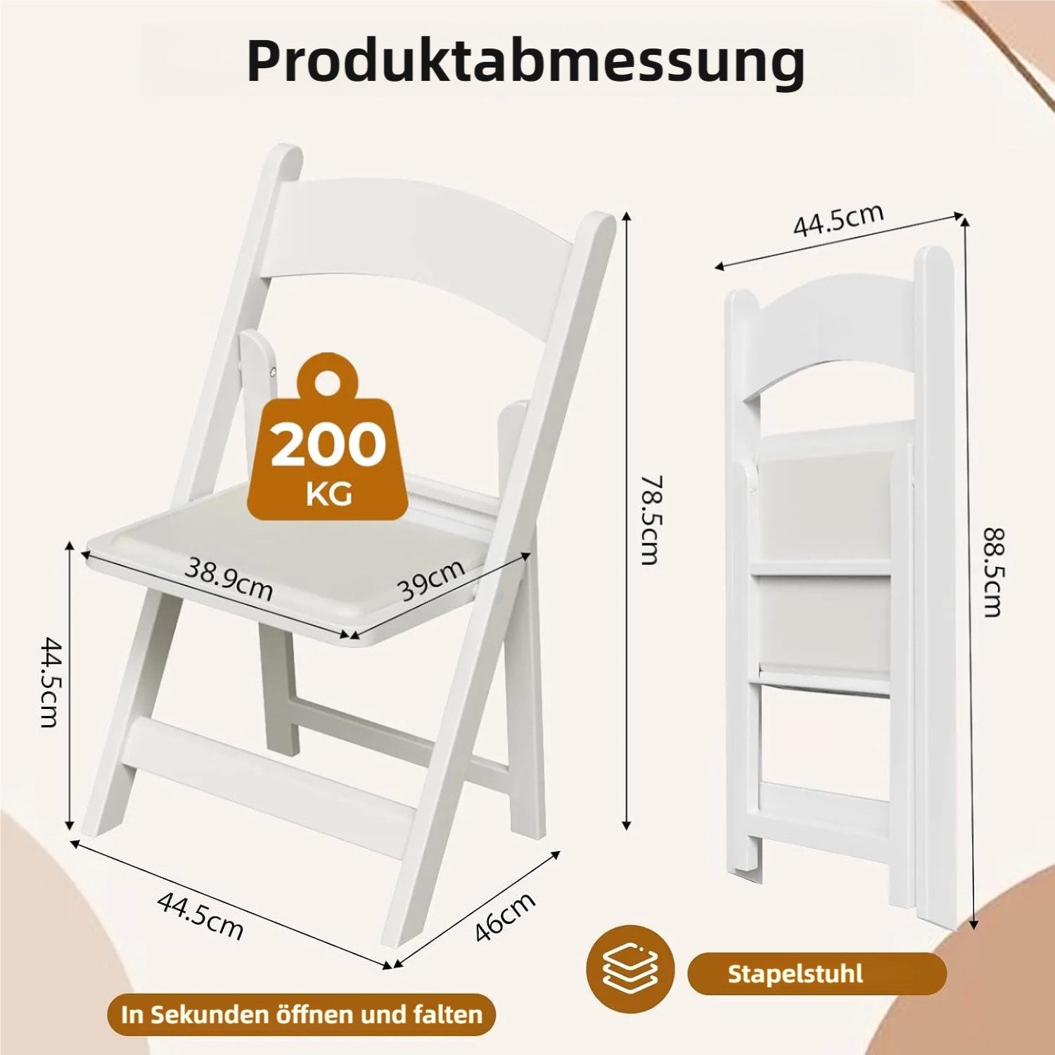 TLGREEN Klappstuhl UV-beständiges Kunstharz Gestell, stapelbar & faltbar (gepolsterter Gaststuhl mit PU-Leder Bezug), stabiler Faltstuhl für Garten, Balkon, Büro, Camping, Veranstaltungen