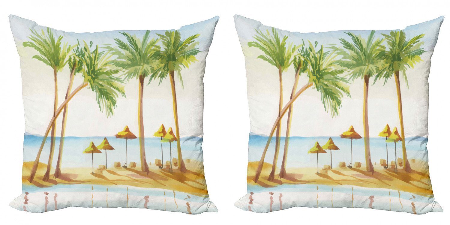 Kissenbezüge Modern Accent Doppelseitiger Digitaldruck, Abakuhaus (2 Stück), Tropisch Sandy Beach und Palmen