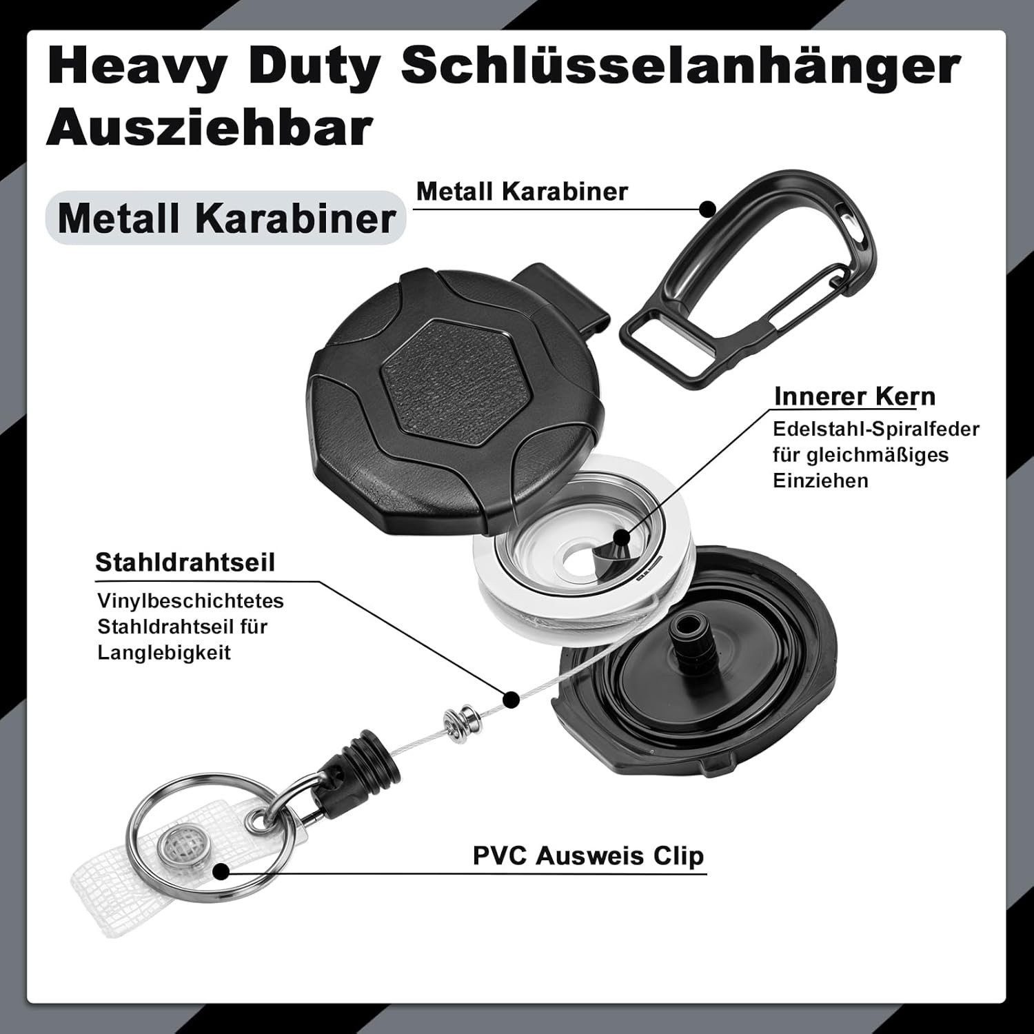 FELIXLEO Schlüsselanhänger Set 2 Set Schlüsselanhänger Ausziehbar 80cm Stahlseil Ausweishülle ID (4-tlg)