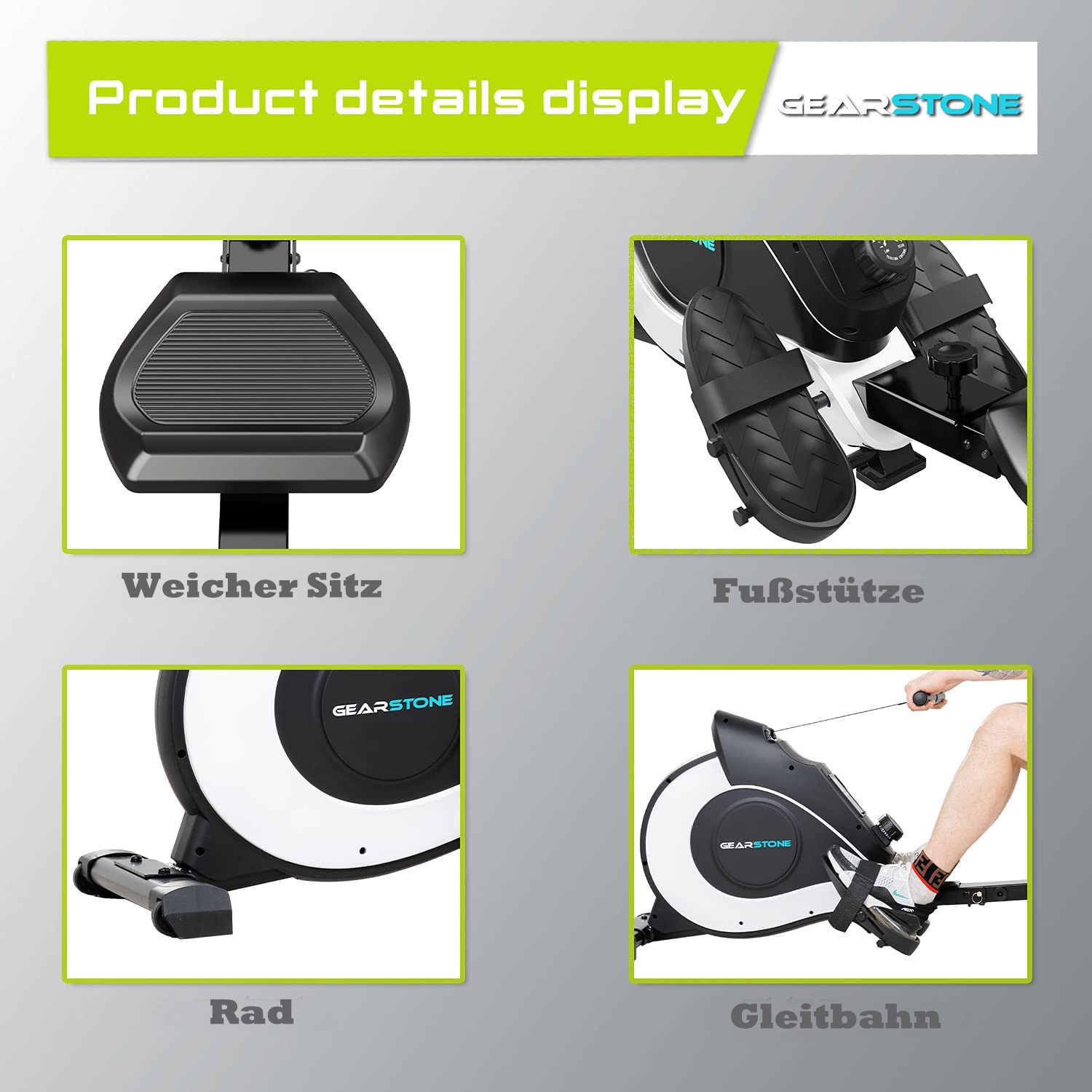 CITYSPORTS Rudergerät GEARSTONE HC1 Rudergerät Fitness Gewichtsverlust, Faltbarer Rudergerät, hochwertiger magnetischer