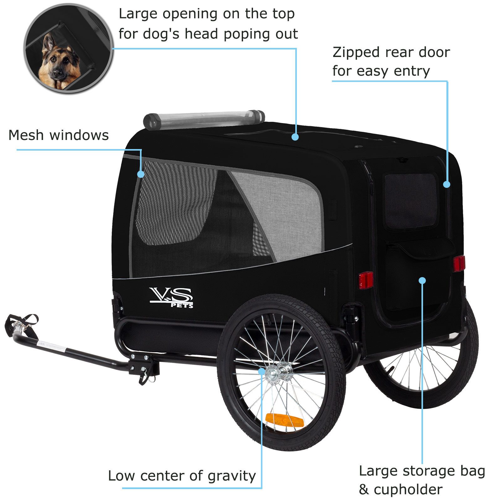 TIGGO Fahrradhundeanhänger Tiggo VS Pets L Hundeanhänger Fahrradanhänger für Hunde bis 35 kg