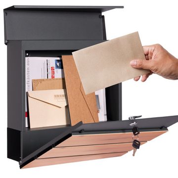 ML-DESIGN Briefkasten Wandbriefkasten Postkasten Mailbox, Anthrazit/Holzoptik 37x36,5x11cm mit Zeitungsfach Stahl 2 Schlüssel