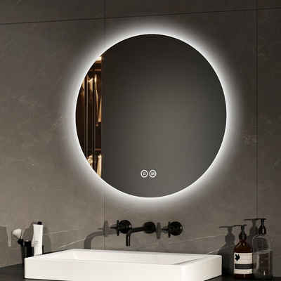 EMKE Badspiegel Badspiegel Rund mit Beleuchtung LED Wandspiegel Badezimmerspiegel, 3 Farben des Lichts, Dimmbar, Intelligenter Touchschalter