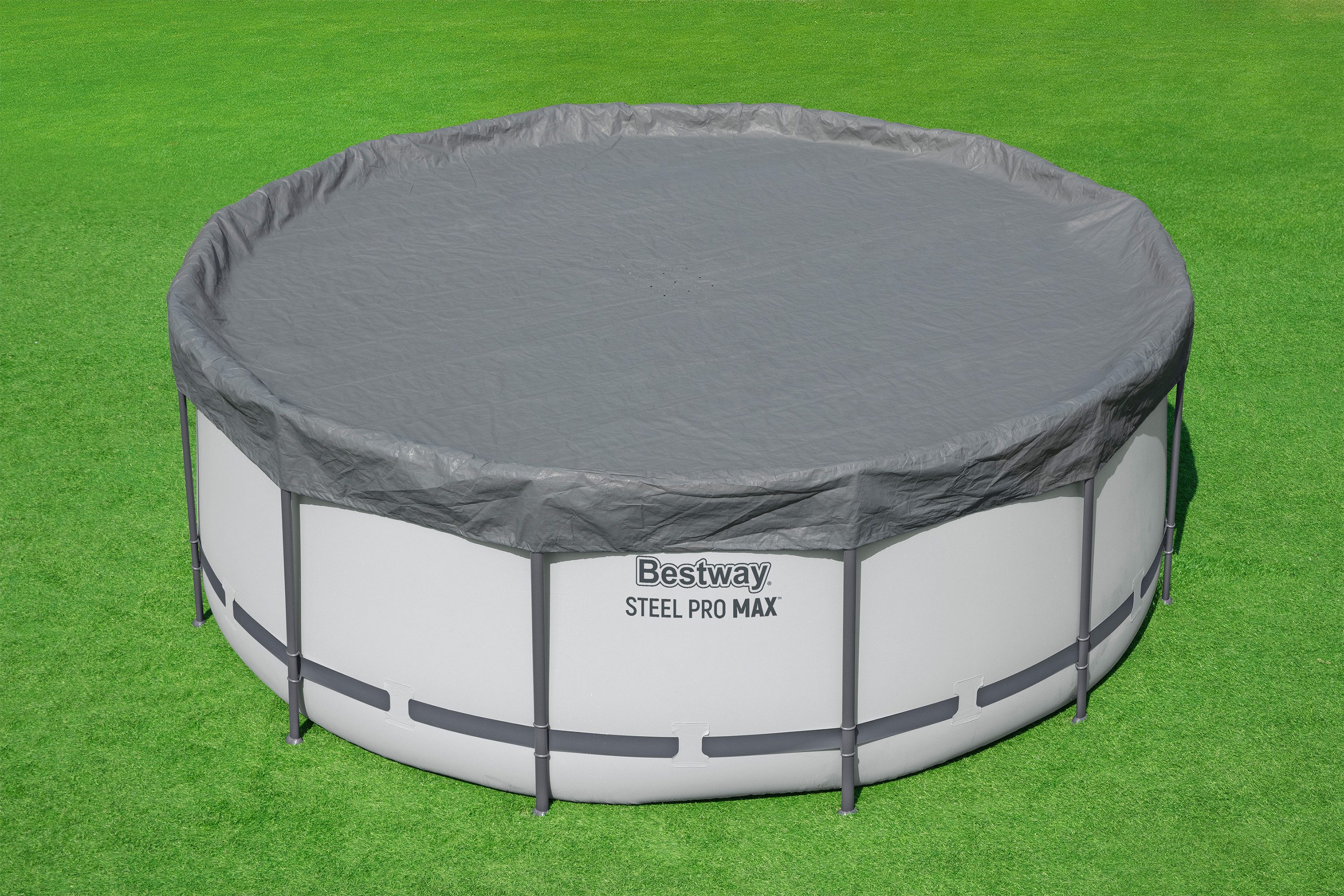 Bestway Pool-Abdeckplane Winterfeste Premium-Abdeckplane passend für 366 cm Pools, grau, rund (Packung, 1-St., für 366 cm Frame Pools), Integrierter Ganzjahresschutz Polar Shield™