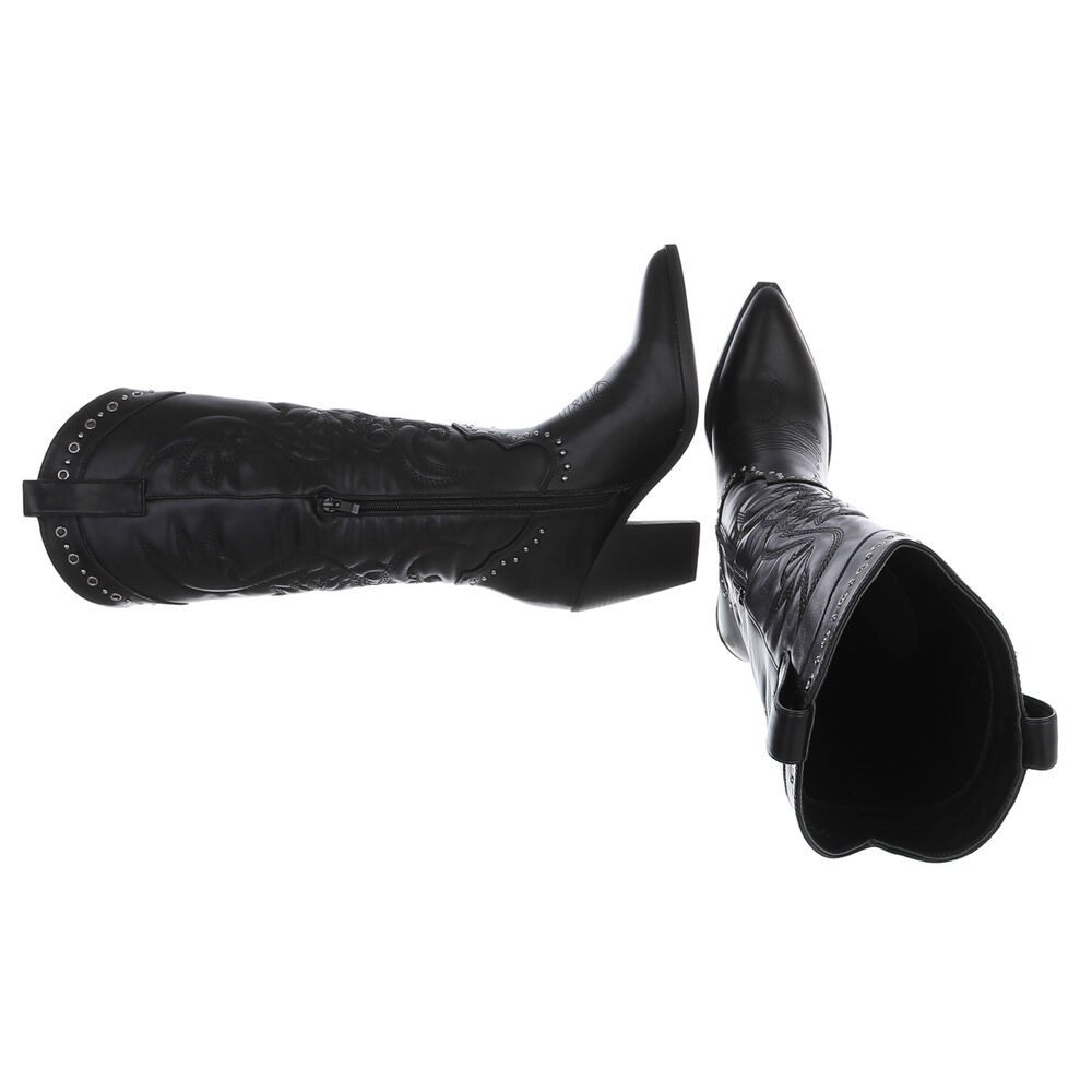 Ital-Design Damen Cowboystiefel mit Blockabsatz und Stickerei Westernstiefel (92002490) Blockabsatz Stiefel in Schwarz