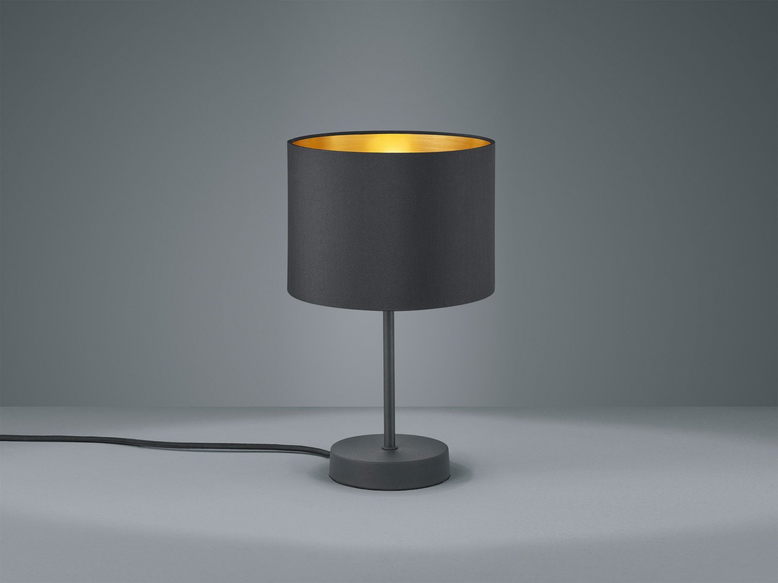 TRIO Leuchten LED Tischleuchte, Dimmfunktion, LED wechselbar, Warmweiß, dimmbar für Fensterbank, Design-er Stoff Lampen-schirm Schwarz Gold