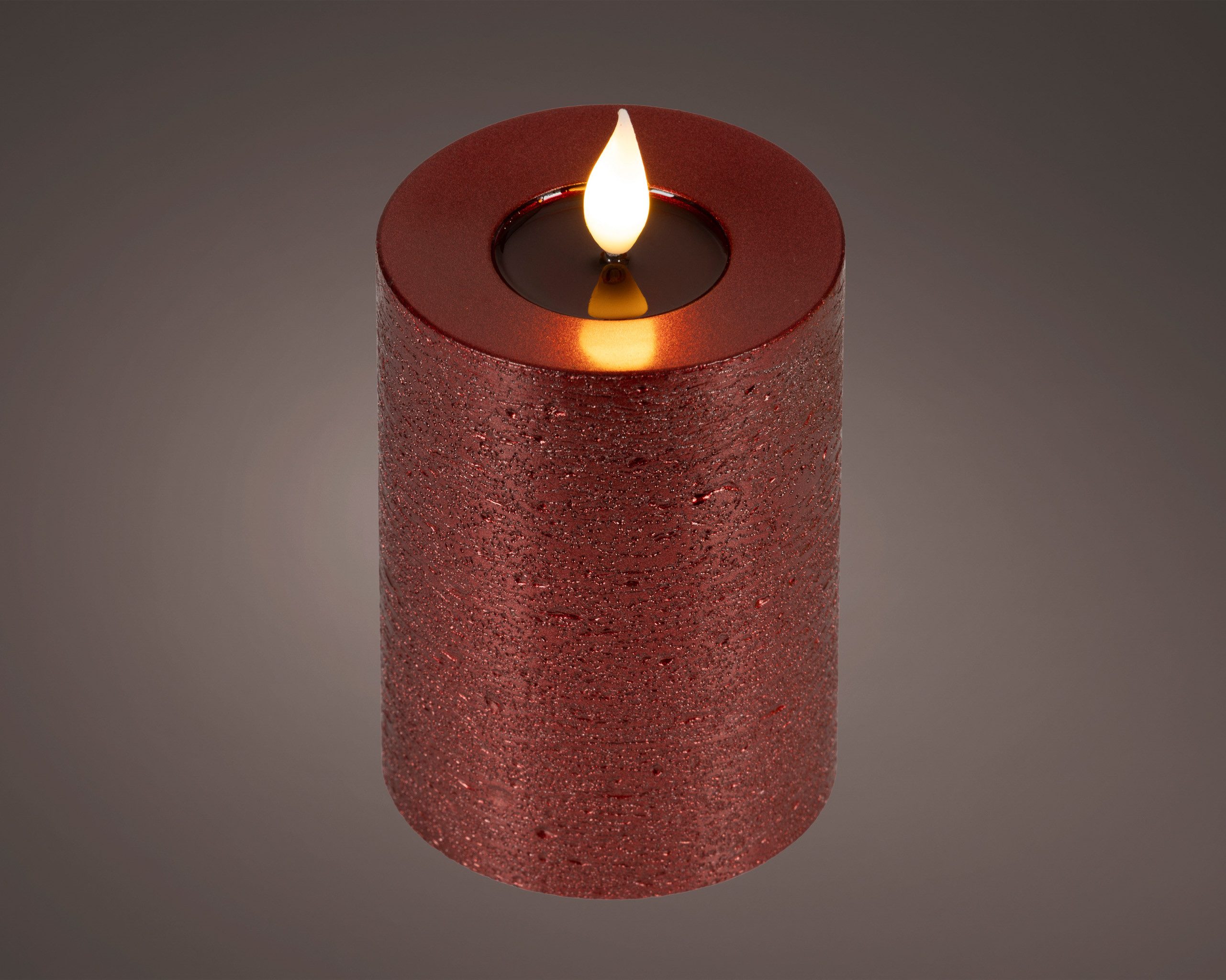 Lumineo LED-Kerze, Timer, warmweiß, LED Kerze 7,5x13,5cm Timer Wachs Flacker-Effekt Ochsenblut / Warmweiß
