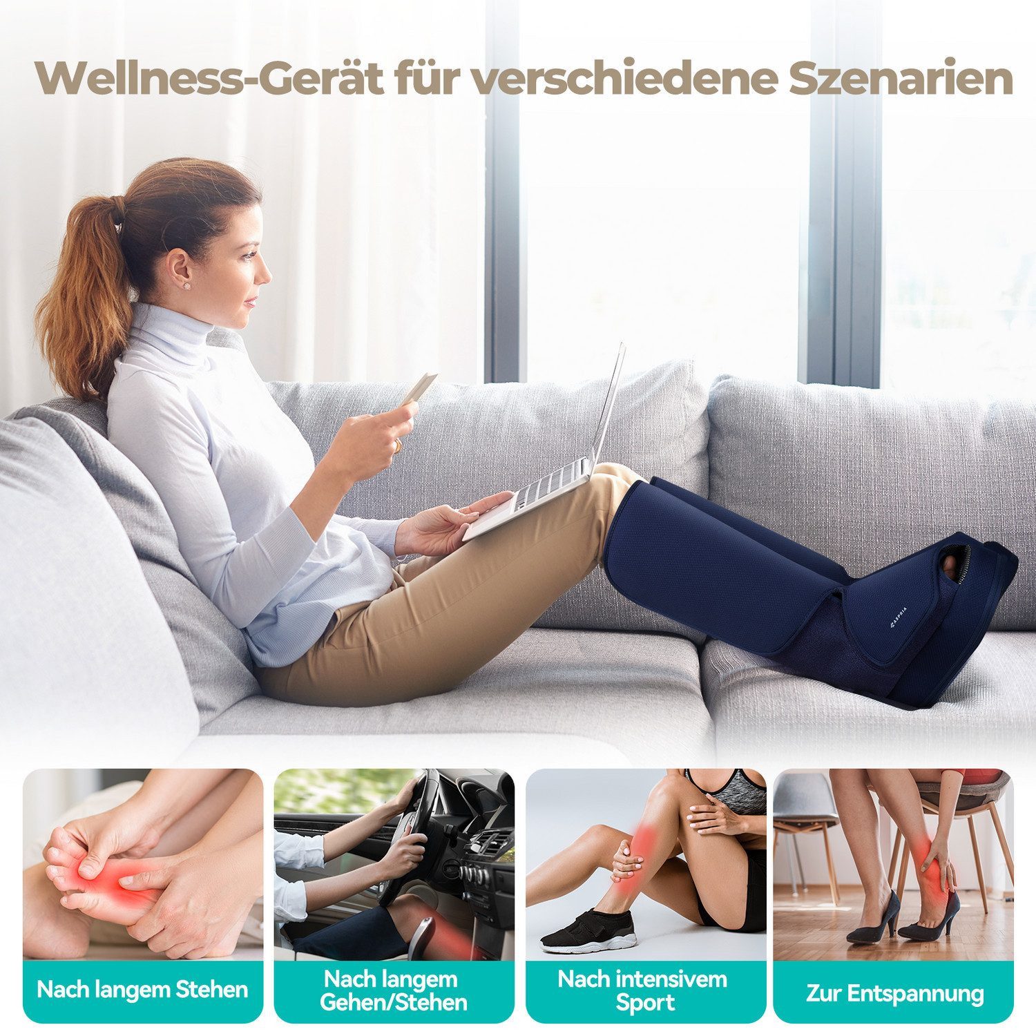 NAIPO Fußmassagegerät Aspria 2-in-1 Fuß- & Wadenmassagegerät, Luftkompression, Vibration, Wärmetherapie