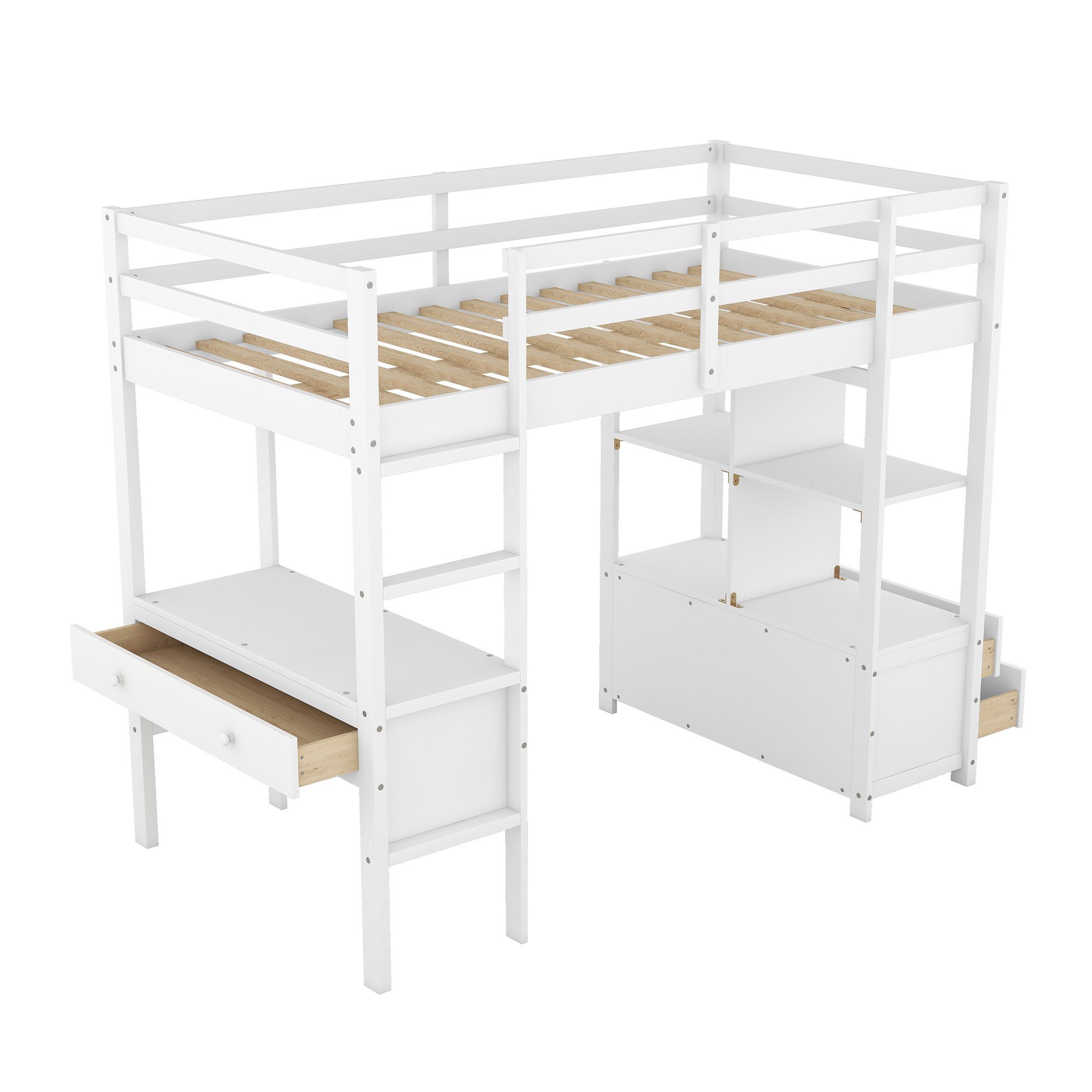 SOFTWEARY Hochbett (Einzelbett mit Lattenrost, Schreibtisch günstig online kaufen