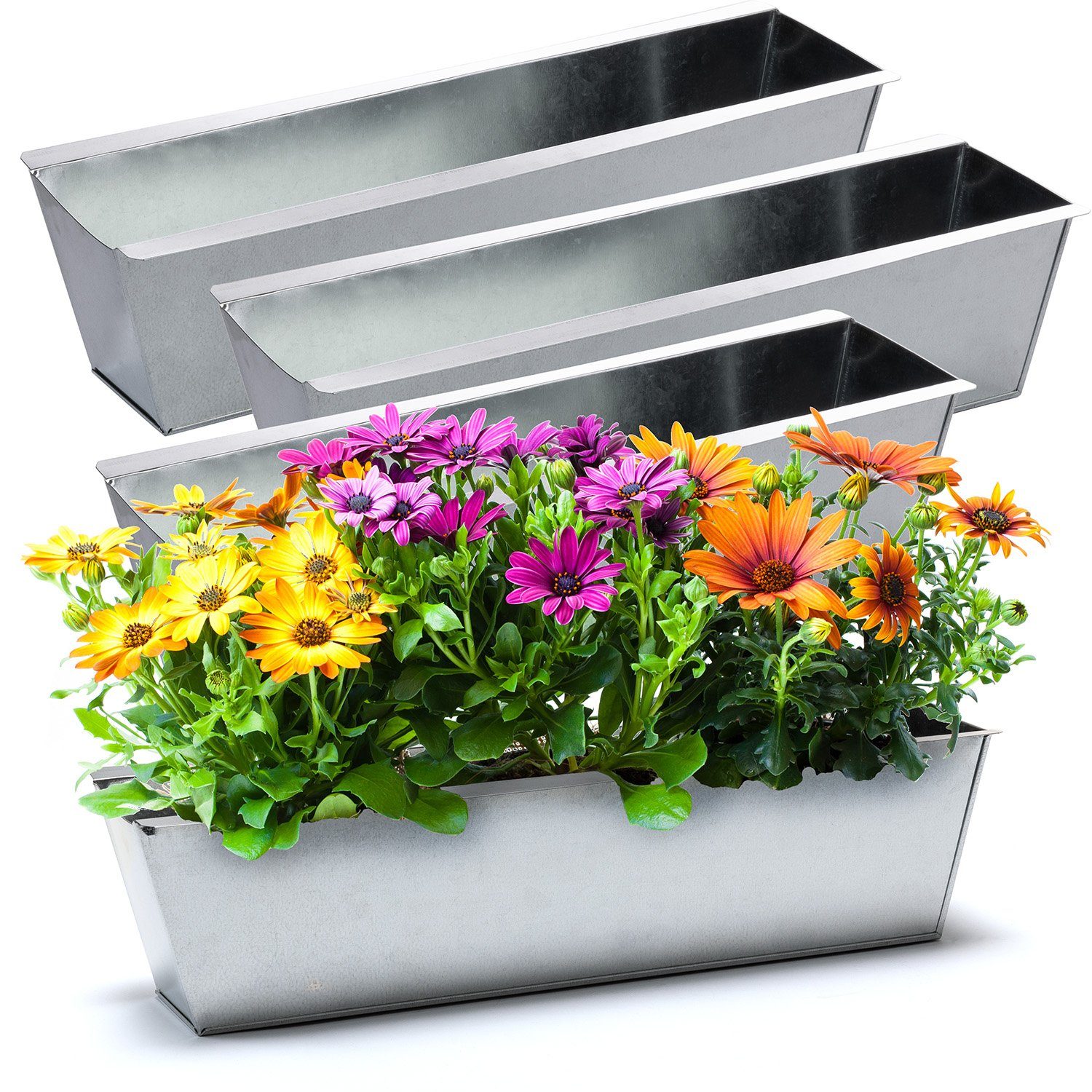 BigDean Blumenkasten 4x Pflanzkasten f. Europalette Metall verzinkt 38x12,5x9cm Blumentopf (4 St)