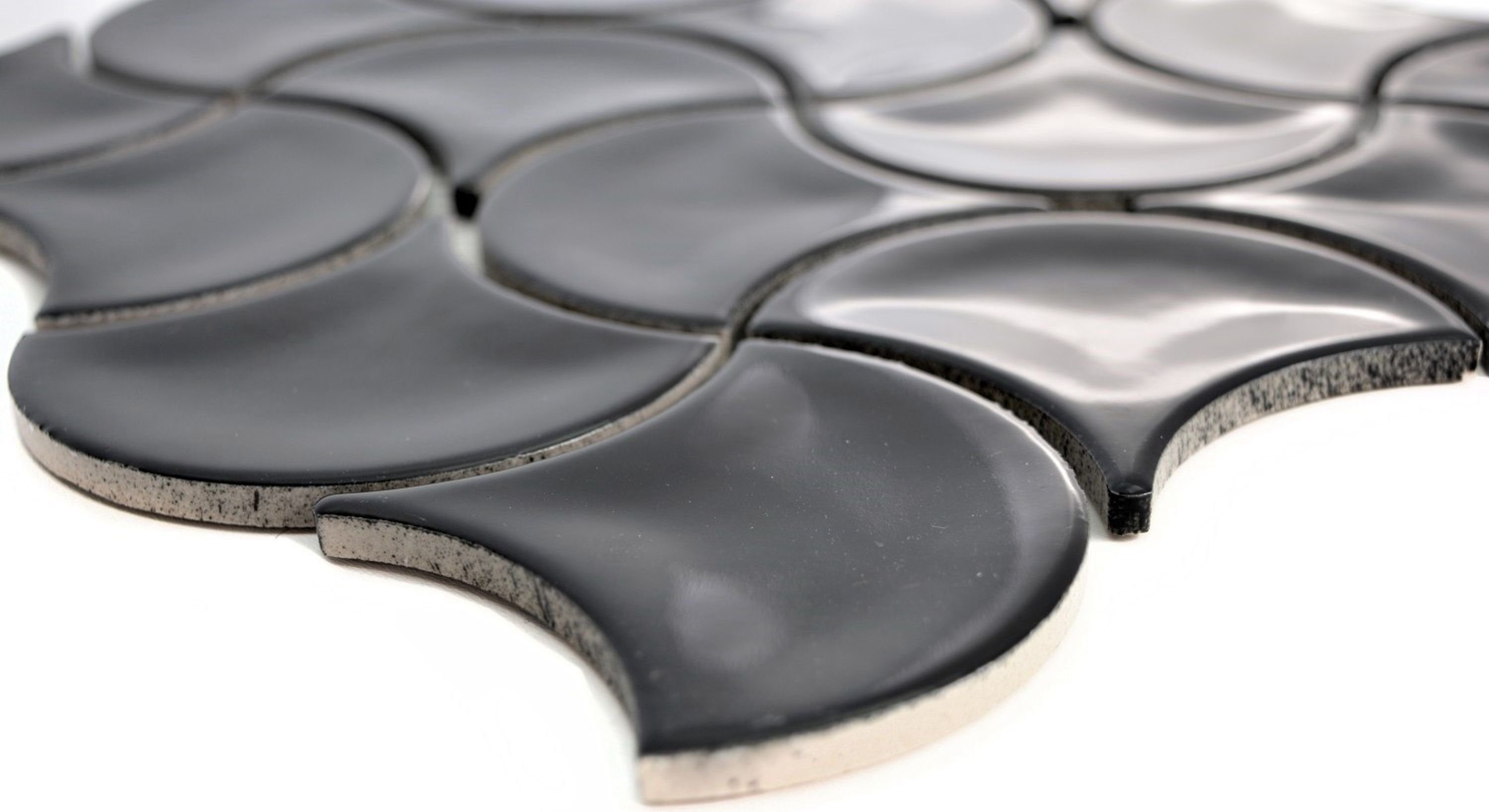 Mosani Mosaikfliesen Fächer Keramikmosaik Mosaikfliesen glänzend schwarz Matten 10 