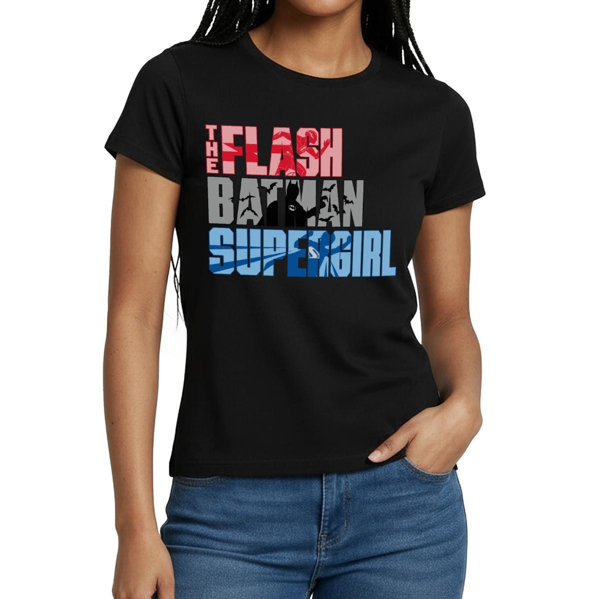 T-Shirt The Flash Schriftzug Batman Supergirl Frauen T-Shirt