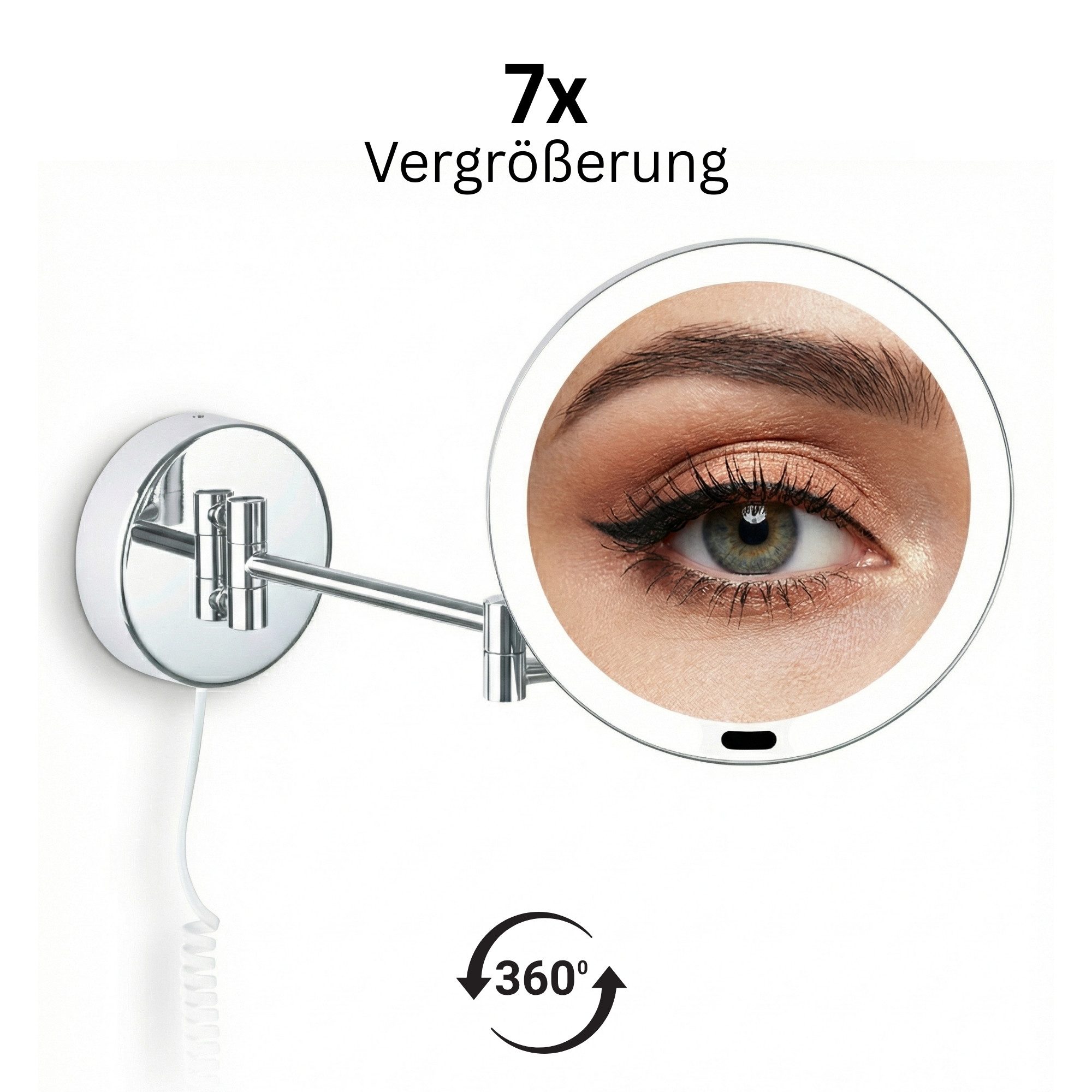 Libaro Kosmetikspiegel mit Sensor + Dimmer LED 7-fach Vergößerung VITTORA Schminkspiegel, Vergrößerungsspiegel 7x Bewegungssensor Wandmontage weißes Kabel Licht – Bild 5 von 5