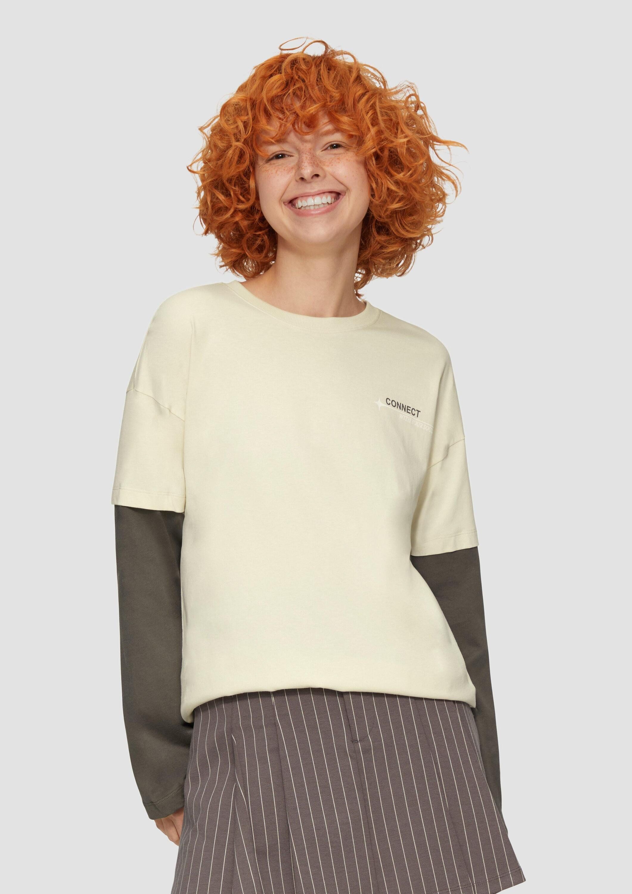 QS Langarmshirt T-Shirt Two-Layer-Longsleeve mit Print günstig online kaufen