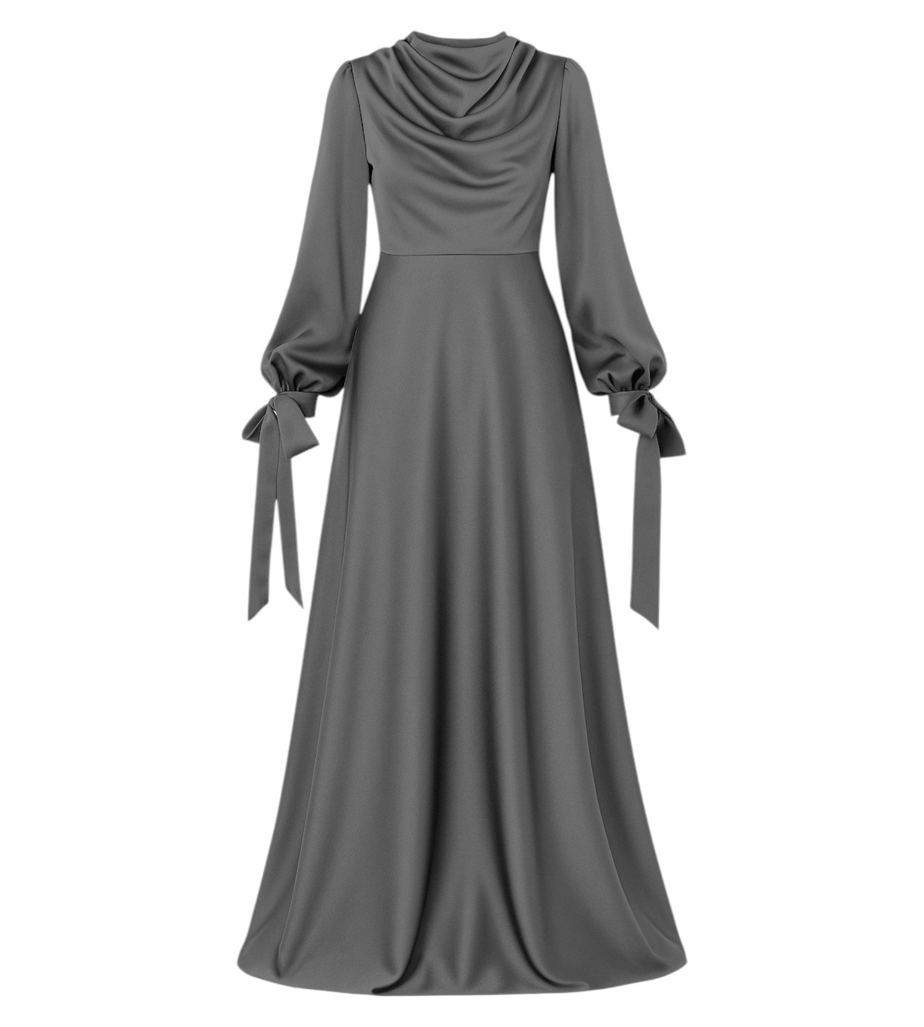 fashionshowcase Abendkleid Damen Maxikleid Satinkleid langarm Modest Fashion