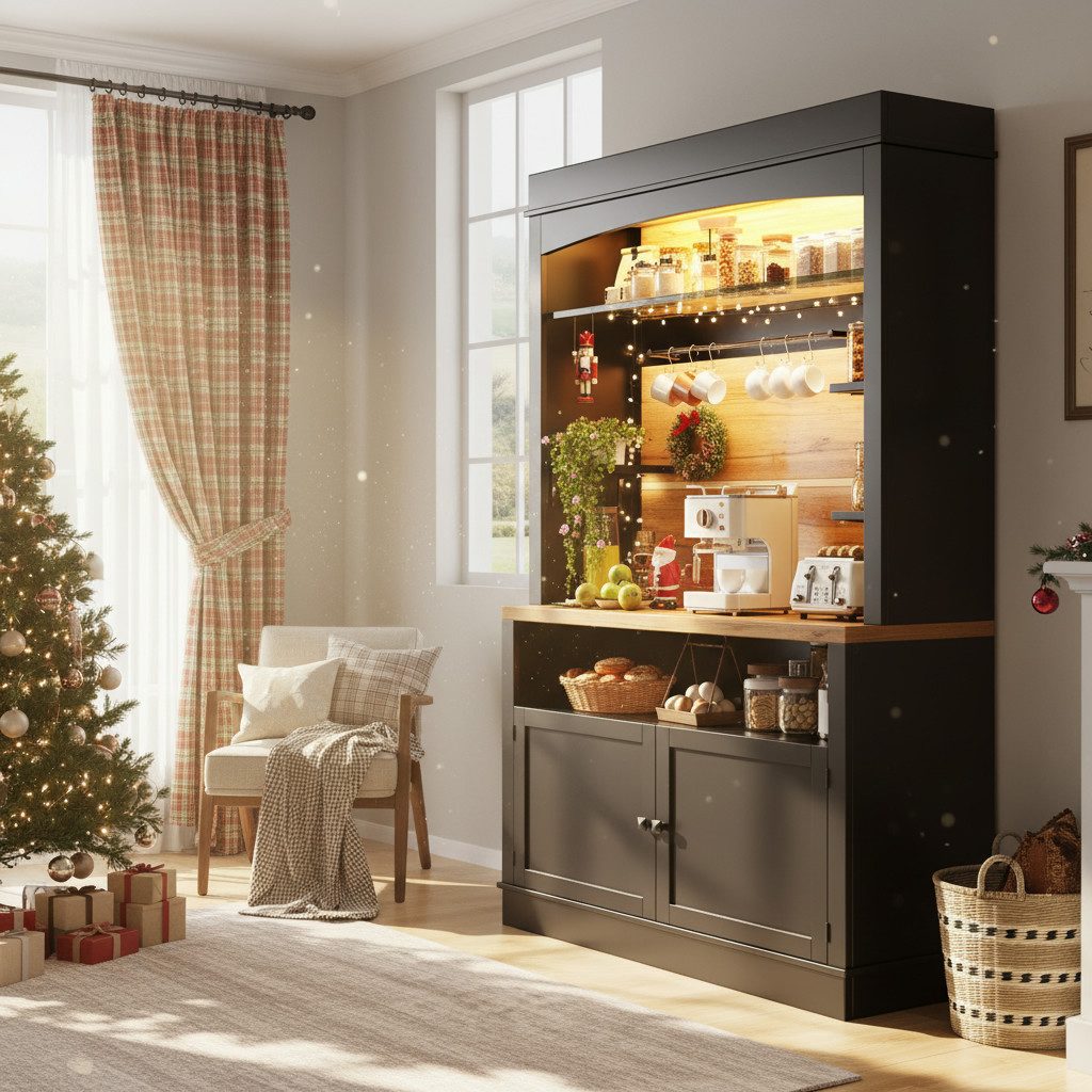 REDOM Hochschrank Küchenschrank,Esszimmerschrank (mit LED-Beleuchtung, Kippschutz und vielfältigem Stauraum, 1-St., 107*43*184cm)