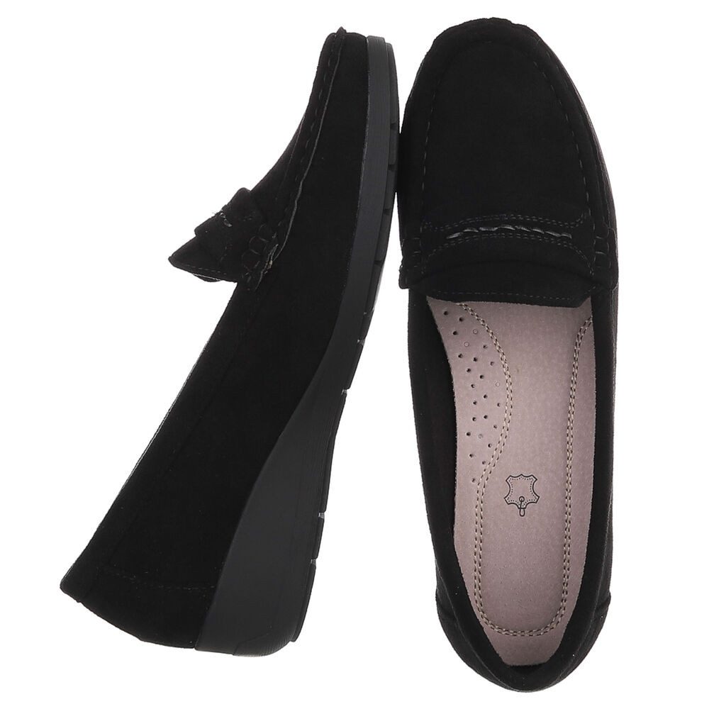 Ital-Design Damen Loafer Slip-On mit Keilsohle in Veloursoptik Slipper (91849446) Keilabsatz/Wedge Mokassins in Schwarz – Bild 2 von 5