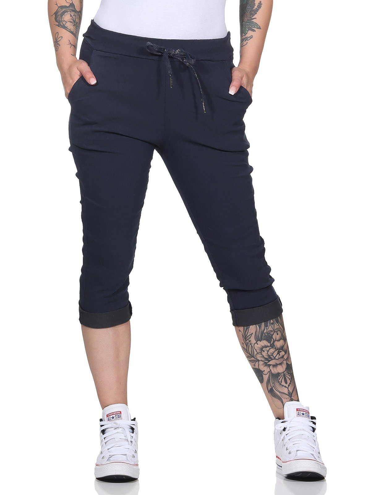 CLEO STYLE Caprihose Damen Capri 8264 34-40 Navy