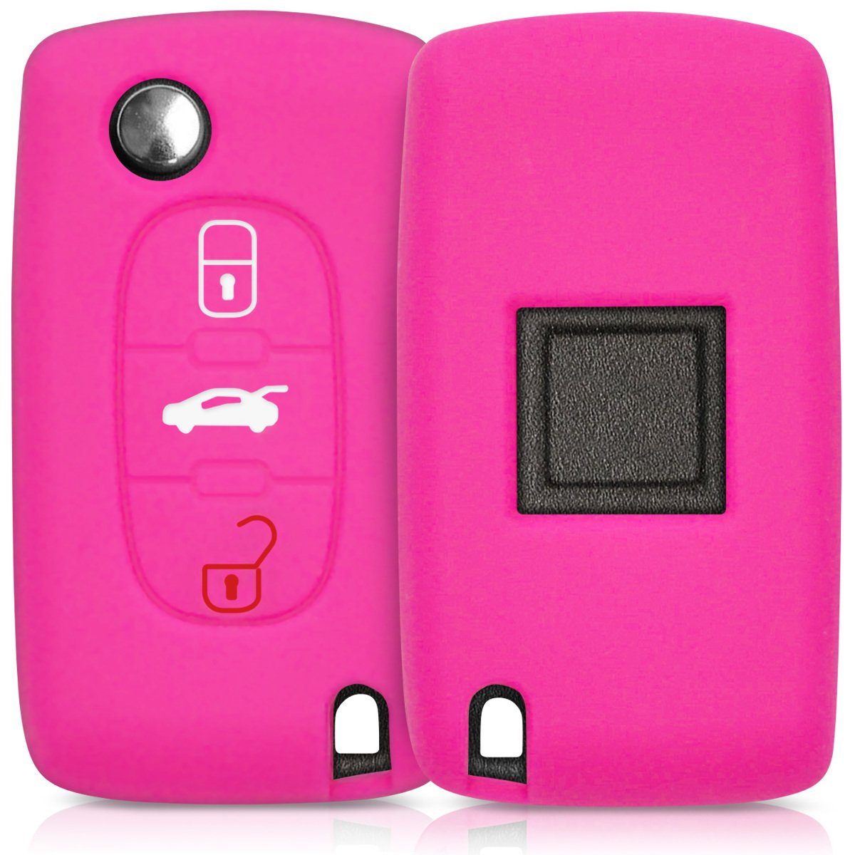 3-Tasten Citroen Schlüssel Autoschlüssel, Cover Case Autoschlüssel kwmobile Schlüsselhülle Schlüsseltasche für Peugeot Pink Hülle Silikon