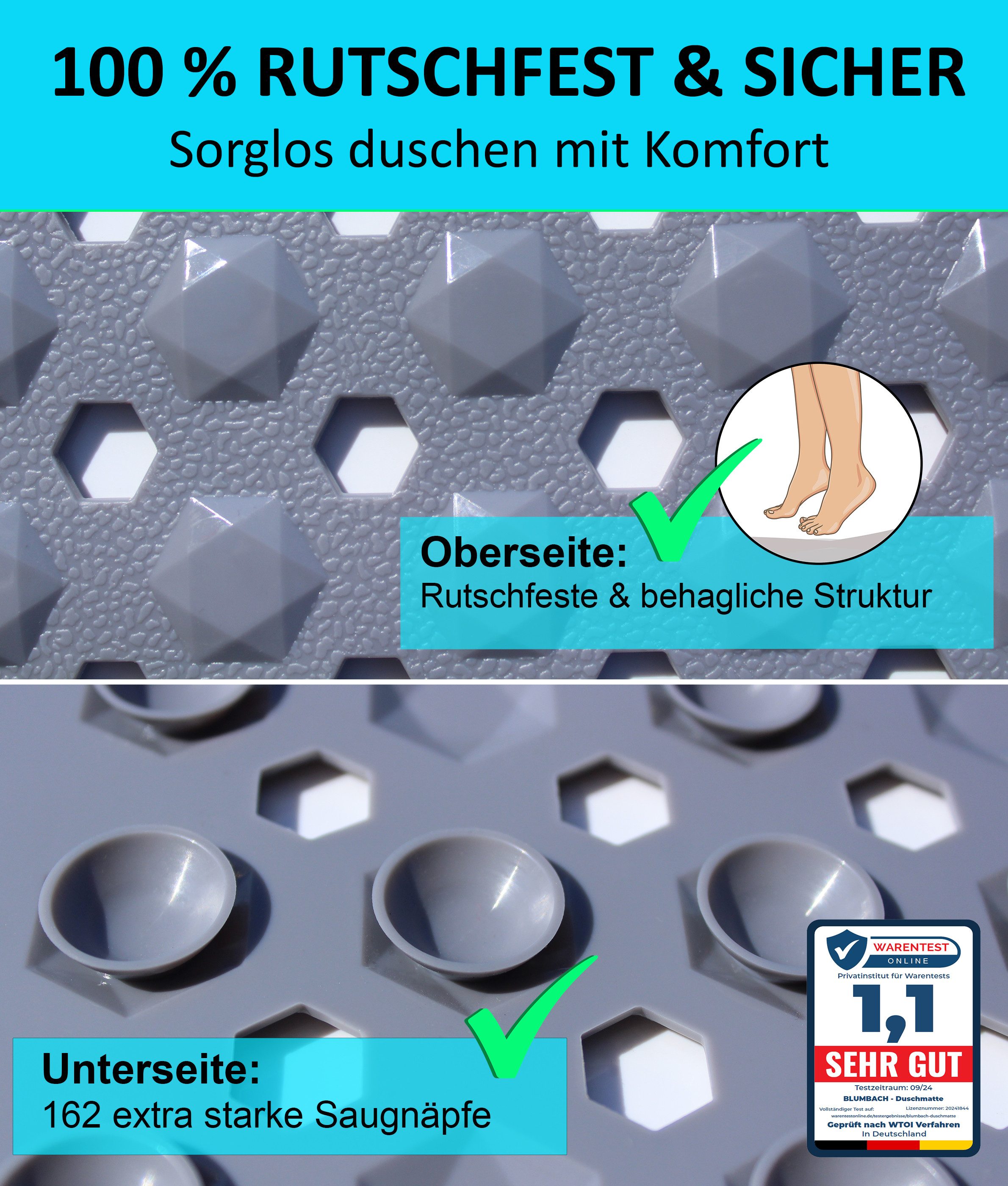 Blumbach Duschmatte - griffige Antirutschmatte Diamant 53 x 53 cm, - 100% B günstig online kaufen