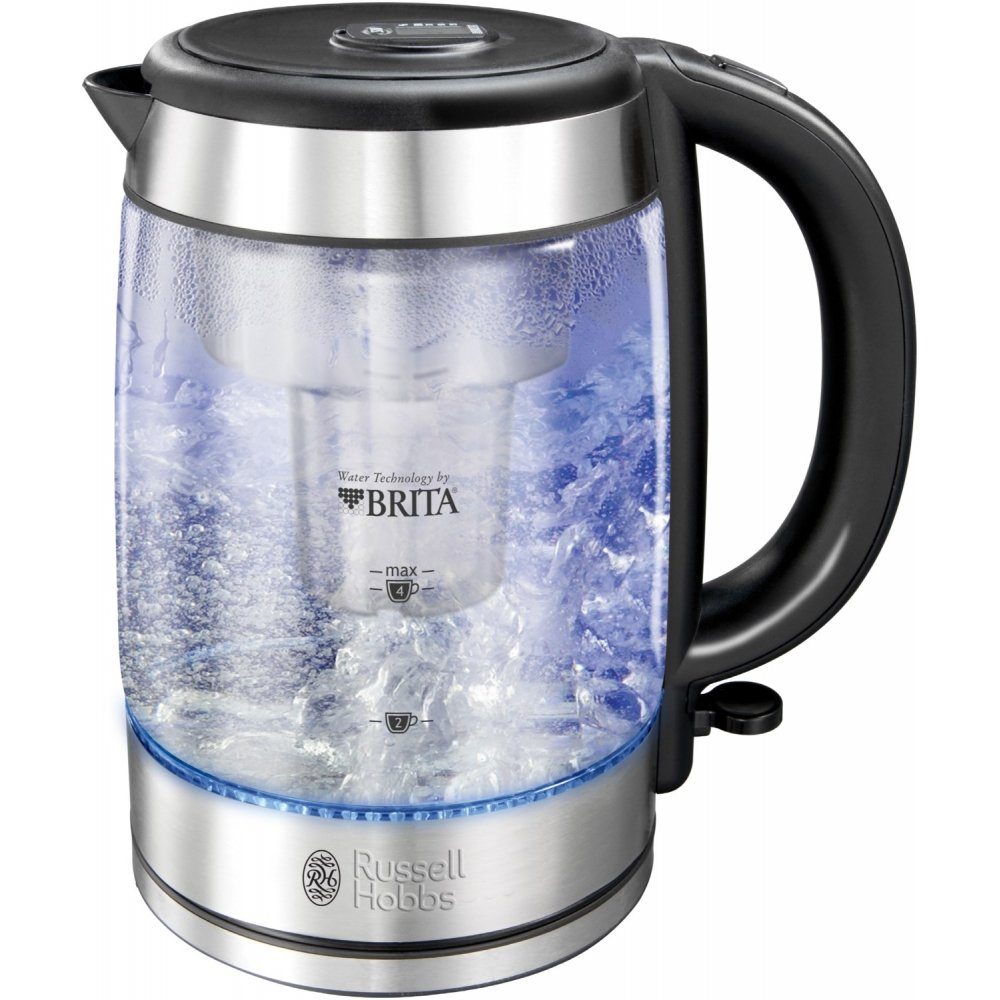 RUSSELL HOBBS Wasserkocher Clarity - Wasserkocher - edelstahl/glas, 1,5 l,  2200 W, Inklusive einer gratis BRITA MAXTRA+ Filterkartusche