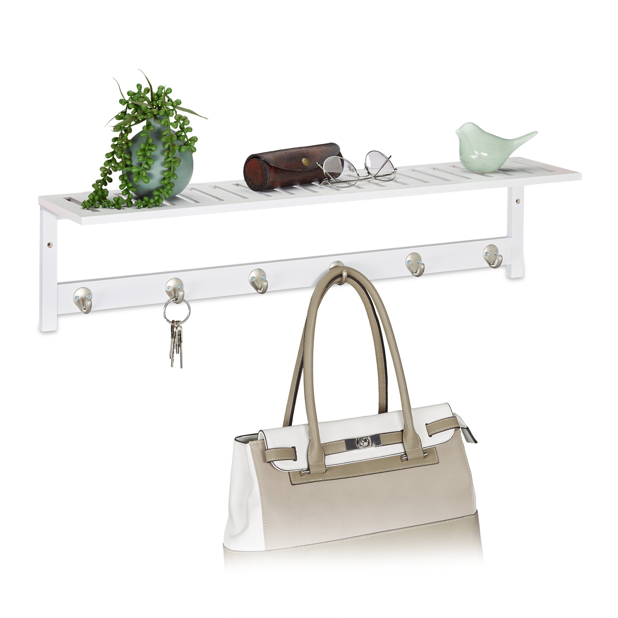 relaxdays Wandgarderobe Weiße Wandgarderobe mit Ablage günstig online kaufen