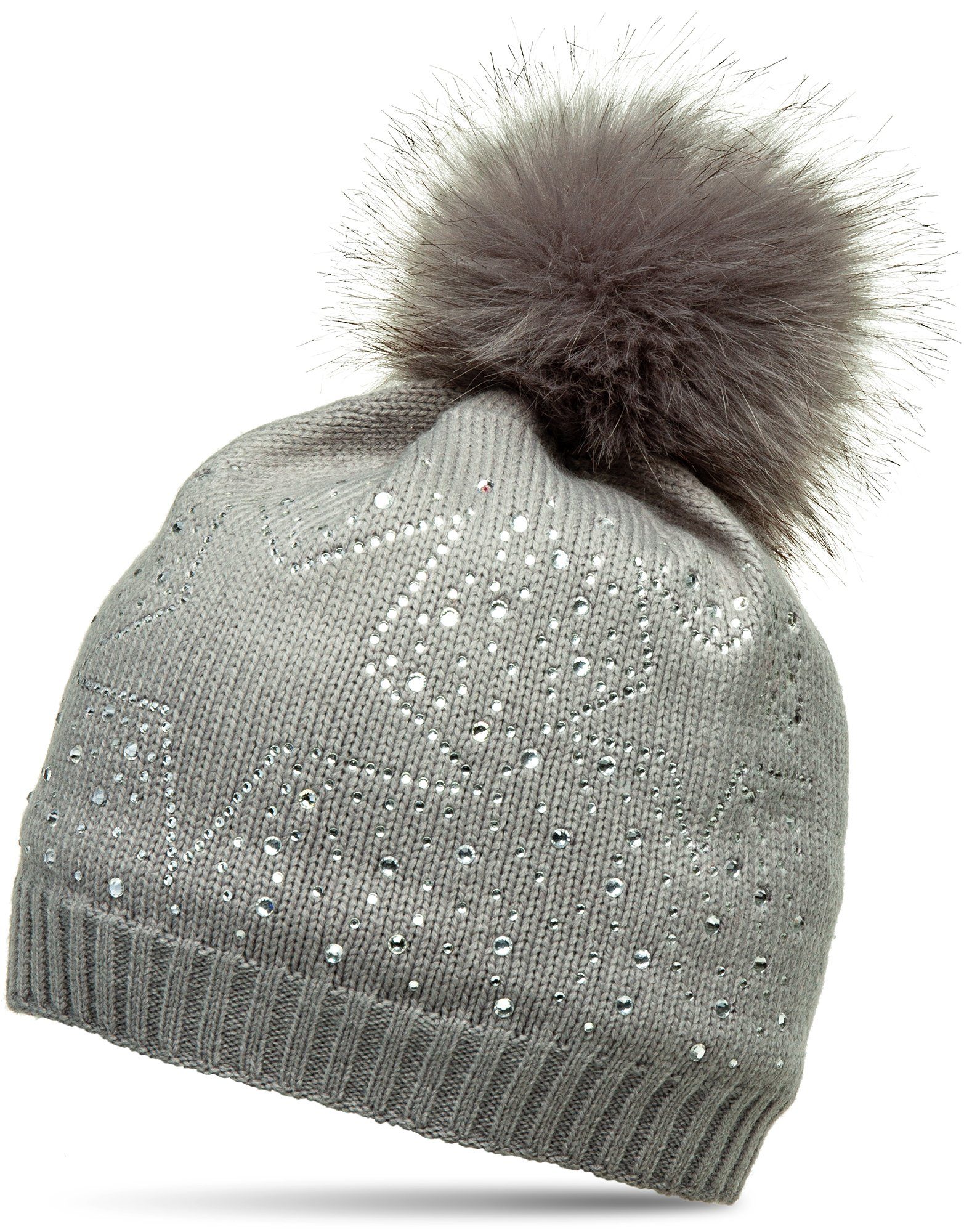 Caspar Bommelmütze MU167 Damen Fein Strick Winter Mütze mit XL Fellbommel u günstig online kaufen