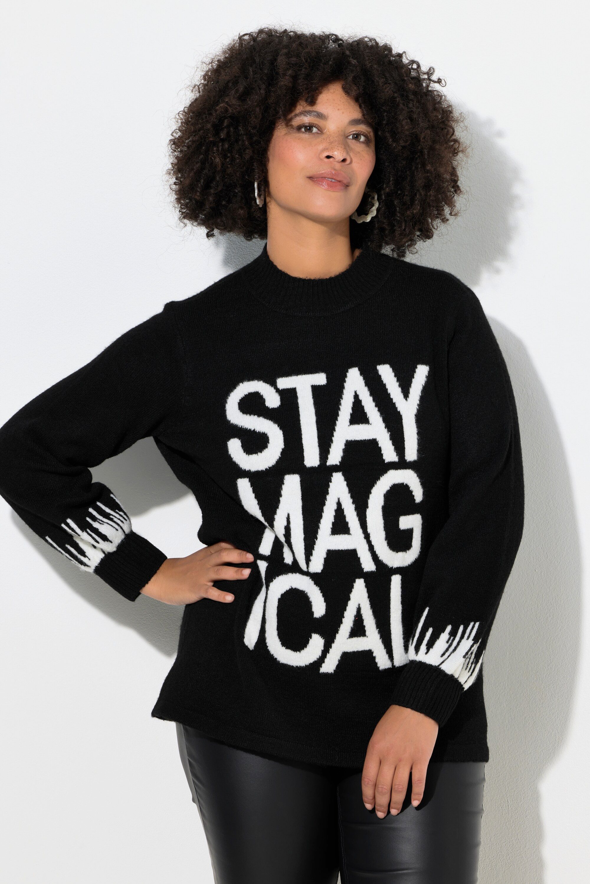 Angel of Style Strickpullover Pullover STAY MAGICAL Schriftzug Ballonärmel
