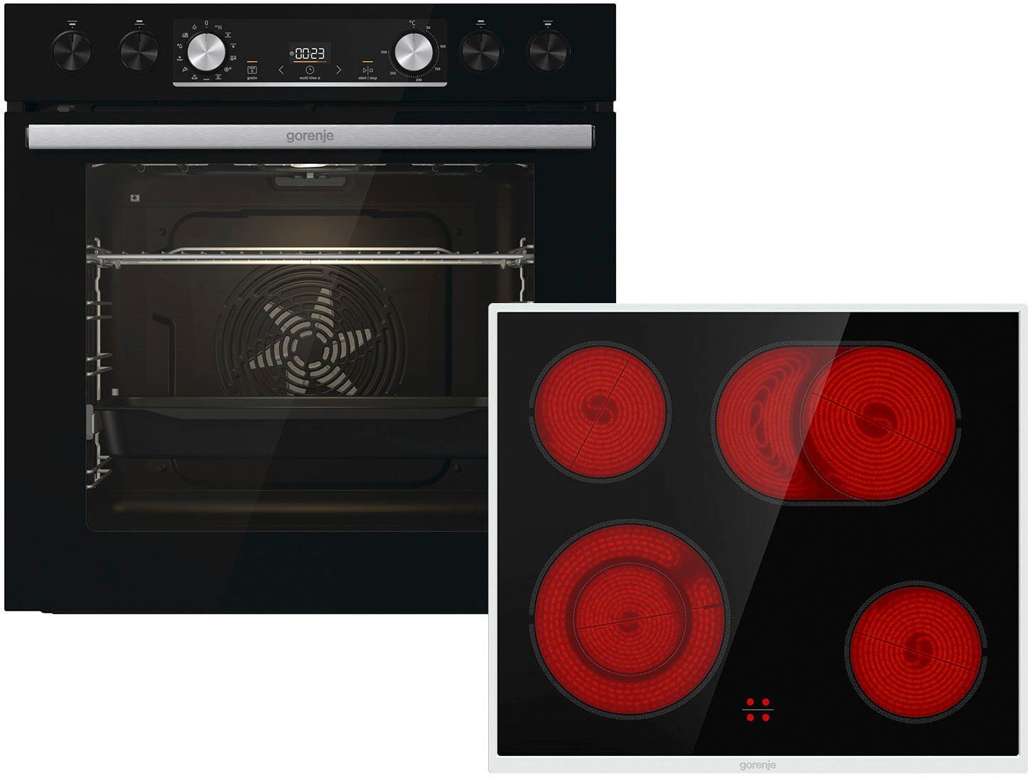 GORENJE mit Set Pyrolyse-Selbstreinigung 1-fach-Teleskopauszug, Pyrolyse, Black 4 Elektro-Herd-Set