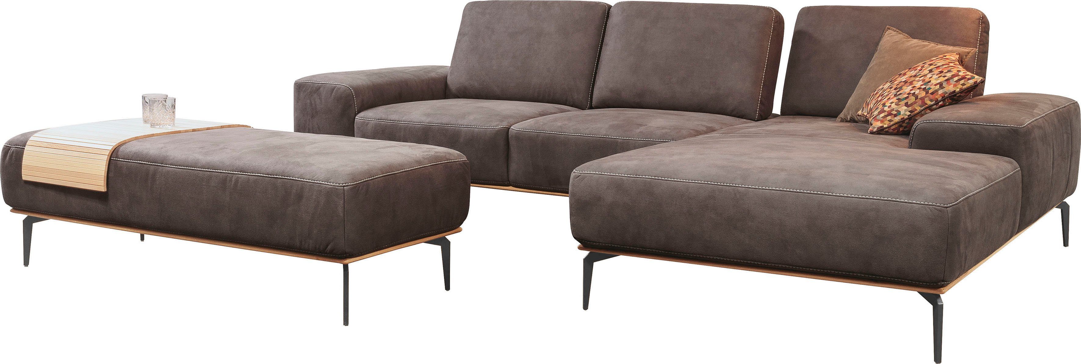 W.SCHILLIG Ecksofa run, Designsofa mit tollem Sitzkomfort, bequem, L-Form, mit Holzsockel, Füße in Schwarz pulverbeschichtet, Breite 299 cm