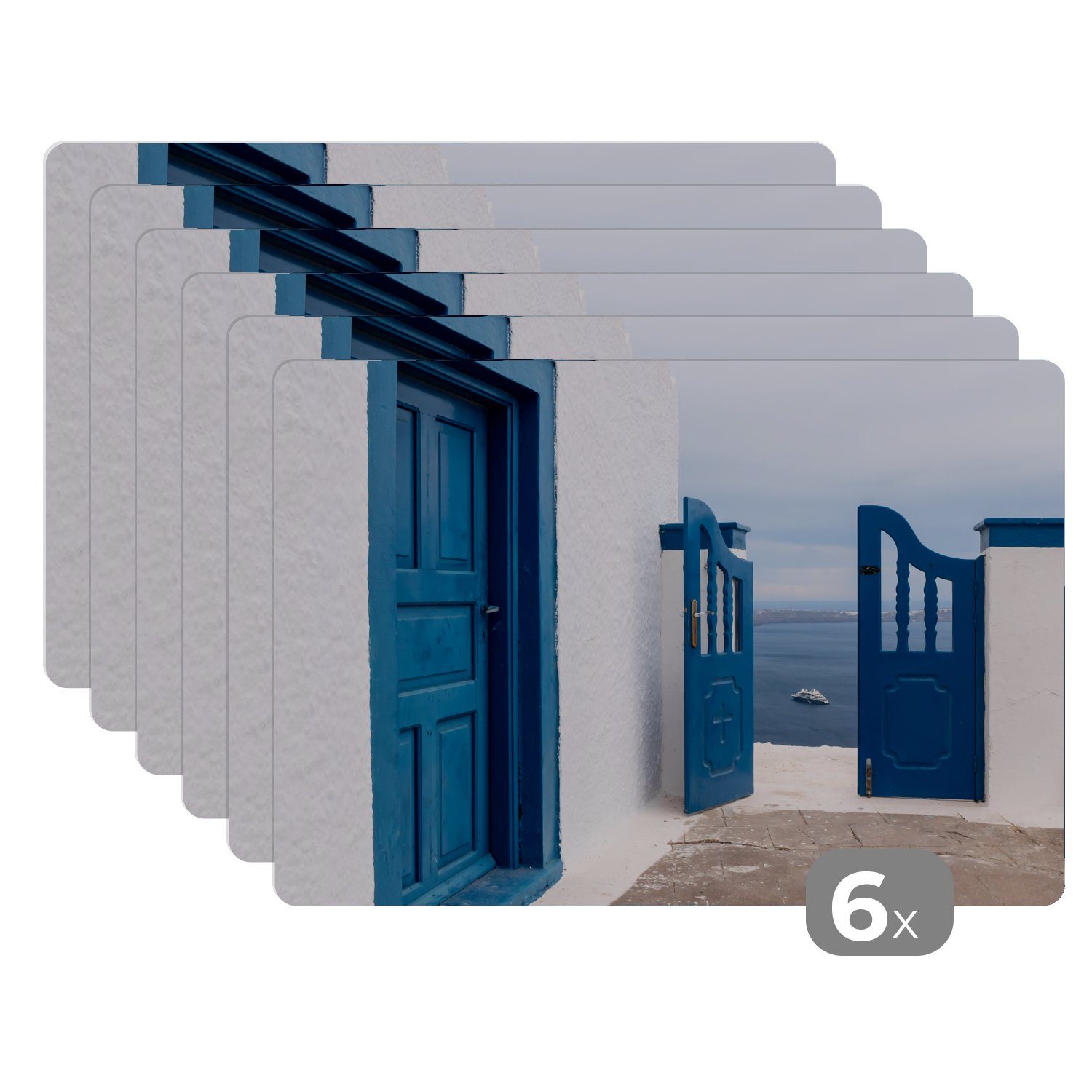 Platzset, Tür - Blau - Weiß - Architektur, MuchoWow, (6-St), Platzset, Platzdecken, Platzmatte, Tischmatten, Schmutzabweisend