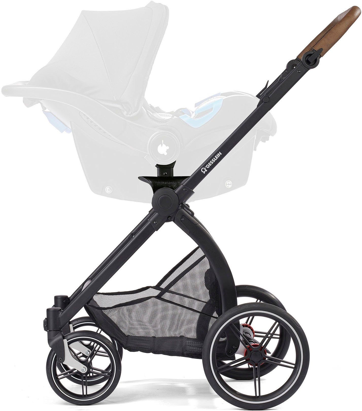 Kombi-Kinderwagen Soft+ mit C3 Life, mit Aufsatz und Babywanne Babyschalenadapter farn, schwarz/tabak, Gesslein FX4