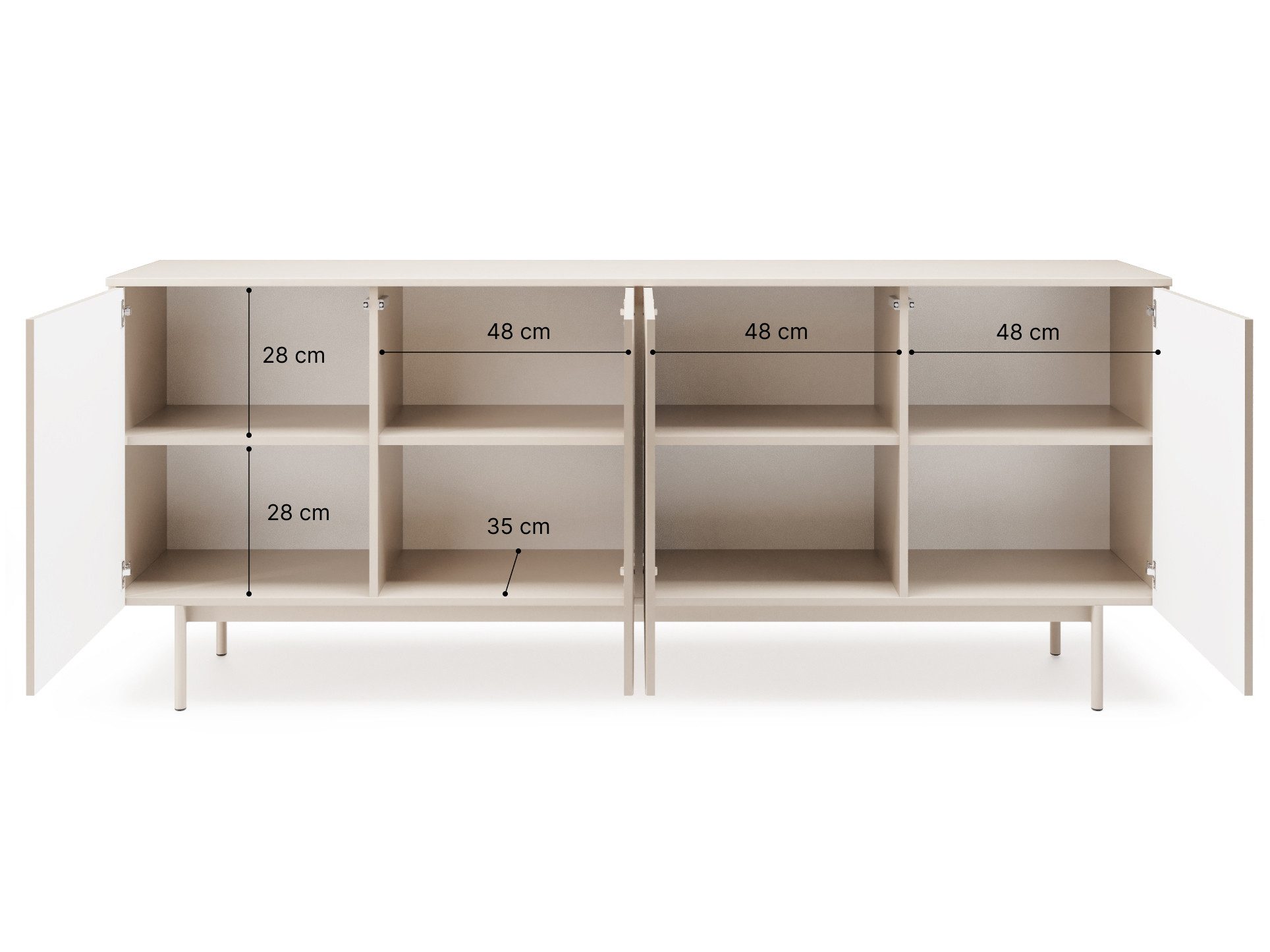 Beautysofa Kommode Soft mit 4 Türen und Einlegeböden (Rillenfronten mit Push-to-Open, In der trendigen Farbe Kaschmir), Breite: 200 cm