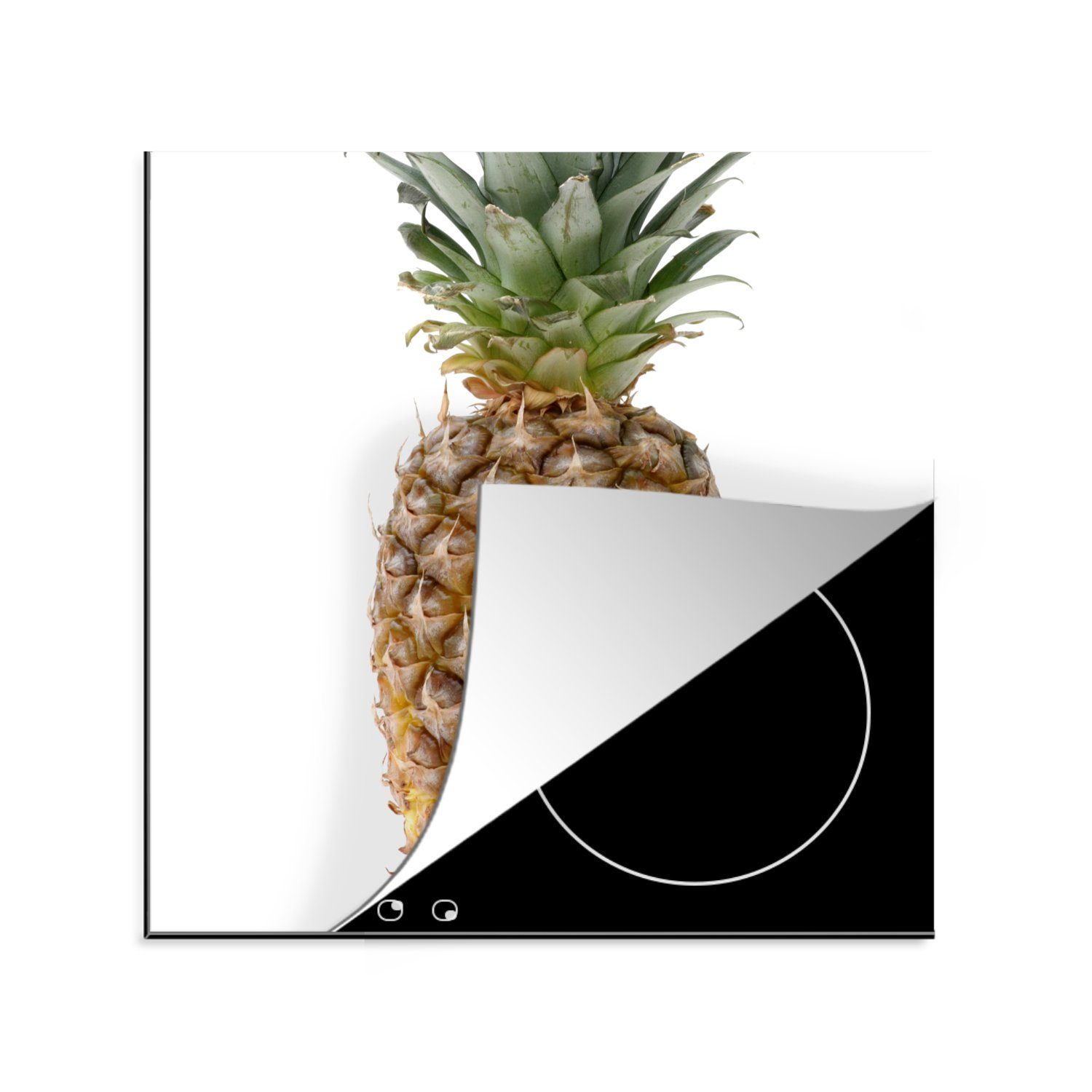 MuchoWow Herdblende-/Abdeckplatte Ananas - Obst - Weiß, Vinyl, (1 tlg), 78x78 cm, Ceranfeldabdeckung, Arbeitsplatte für küche