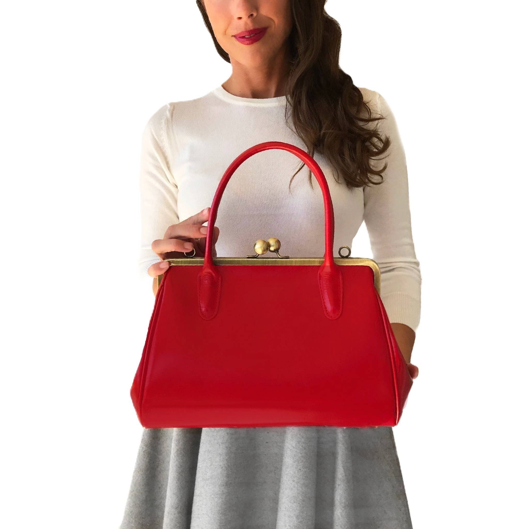 Taschenkinder Handtasche Henkeltasche Vintage Ledertasche "Sophie" Schultertasche, Echtes Leder