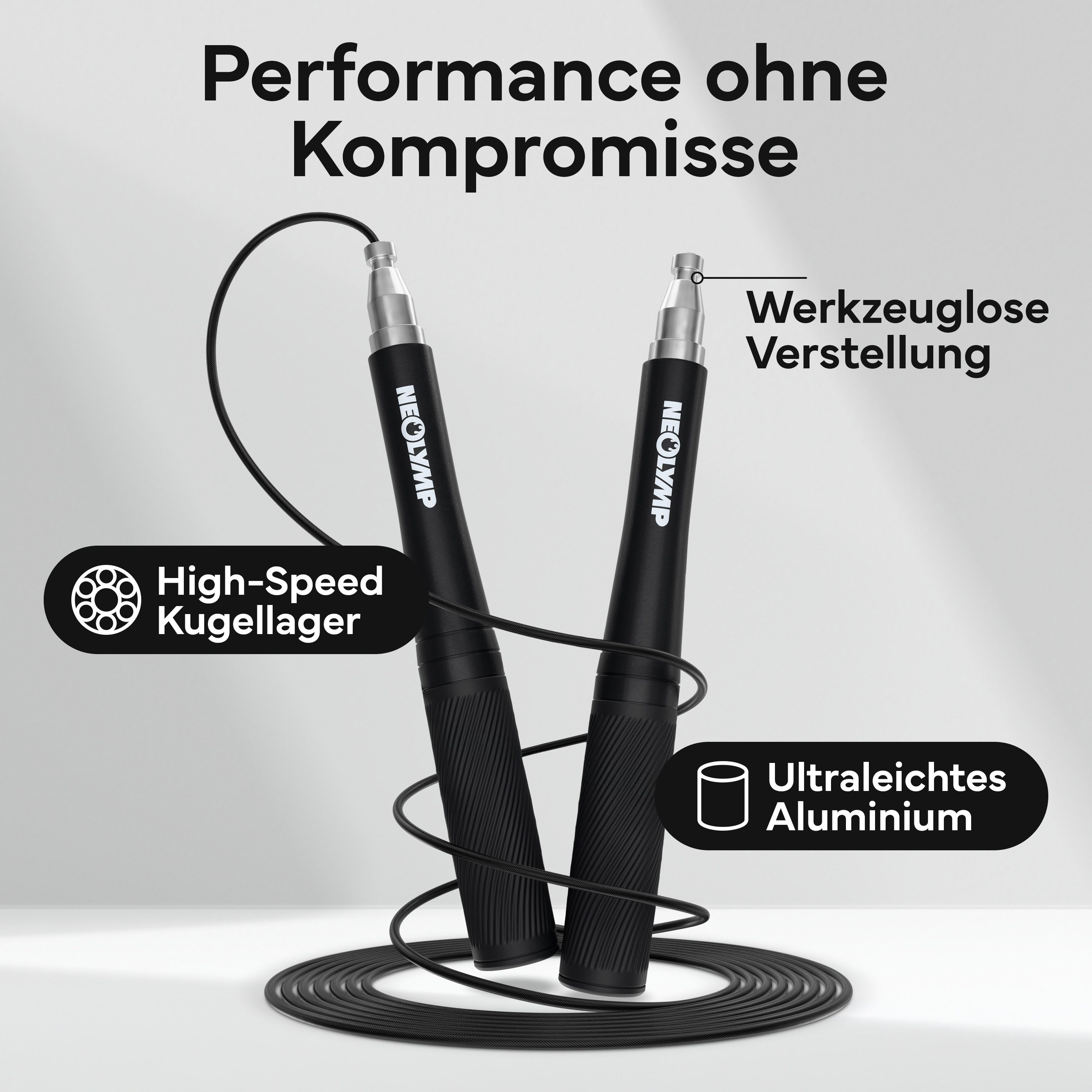 NEOLYMP Springseil Springseil für Erwachsene Speed Rope mit Alu-Griff & Kugellager, Werkzeuglose Schnellverstellung, Kugellager & ultraleichte Alu-Griffe