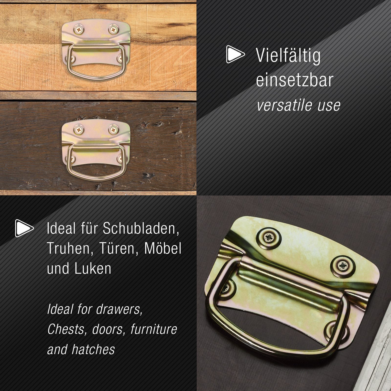 SO-TECH® Möbelbeschlag Kistengriff inkl. Befestigungsschrauben, Länge 100 mm, Höhe 70 mm, Stahl, gelb verzinkt, 1 Paar