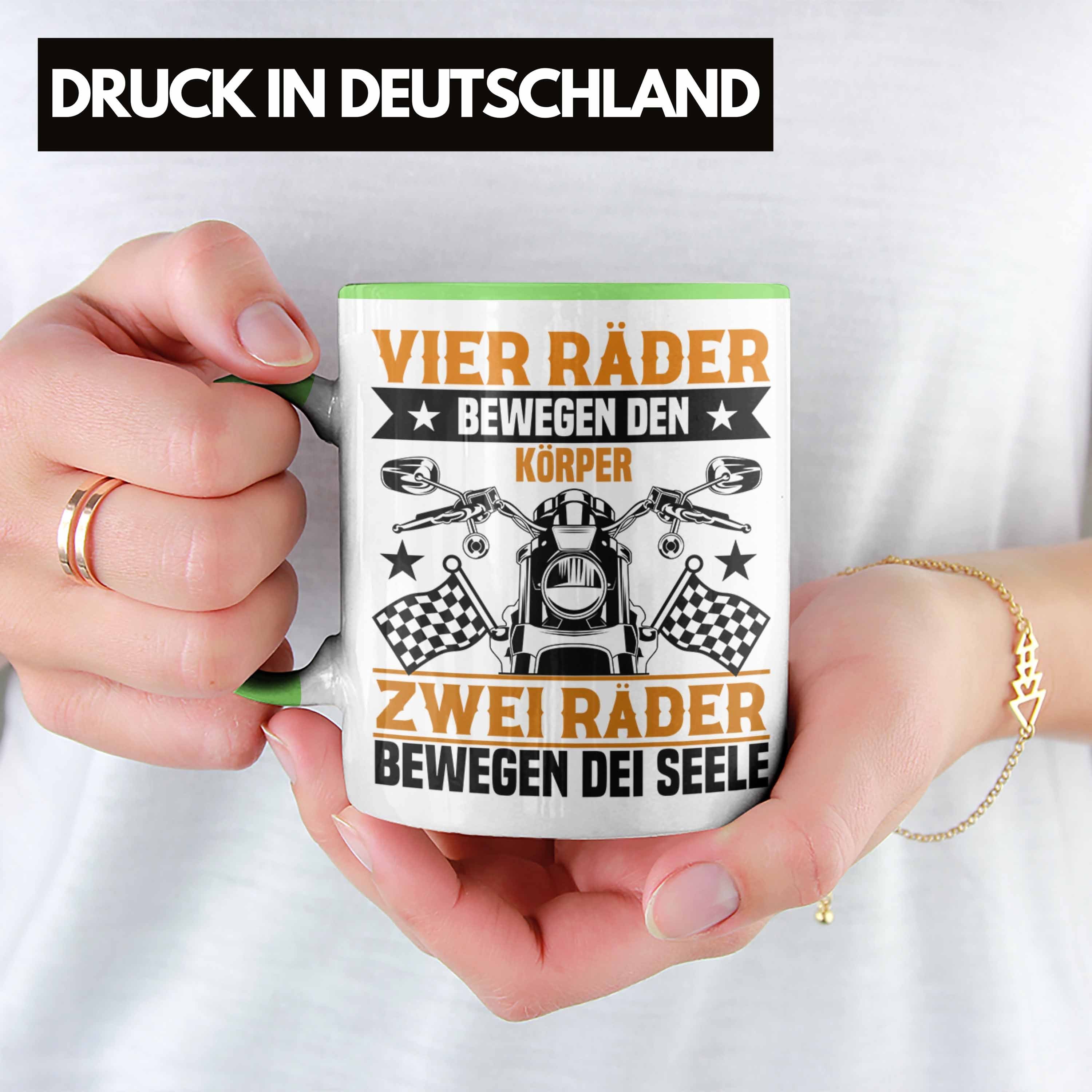 Die Seele Tasse Grafik Geschenkidee Trendation - Motorrad für Spruch Männer Motorradfahrer Zwei Bewegen Tasse Räder Grün Geschenk Trendation Lustige