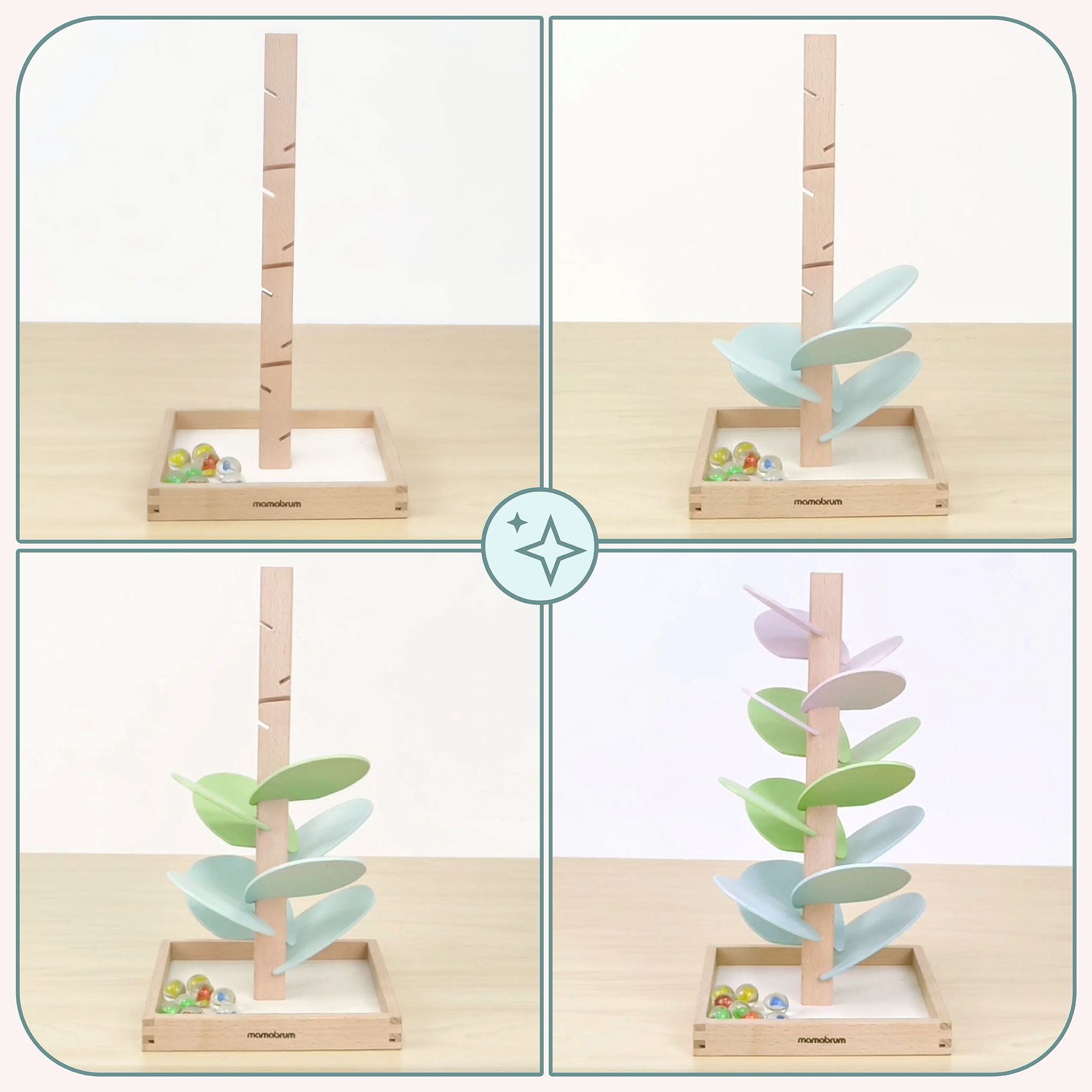 Mamabrum Lernspielzeug Holz Murmelbahn Baum – Pädagogisches Kugelspiel mit Blättern, ab 3 J. – Bild 4 von 5