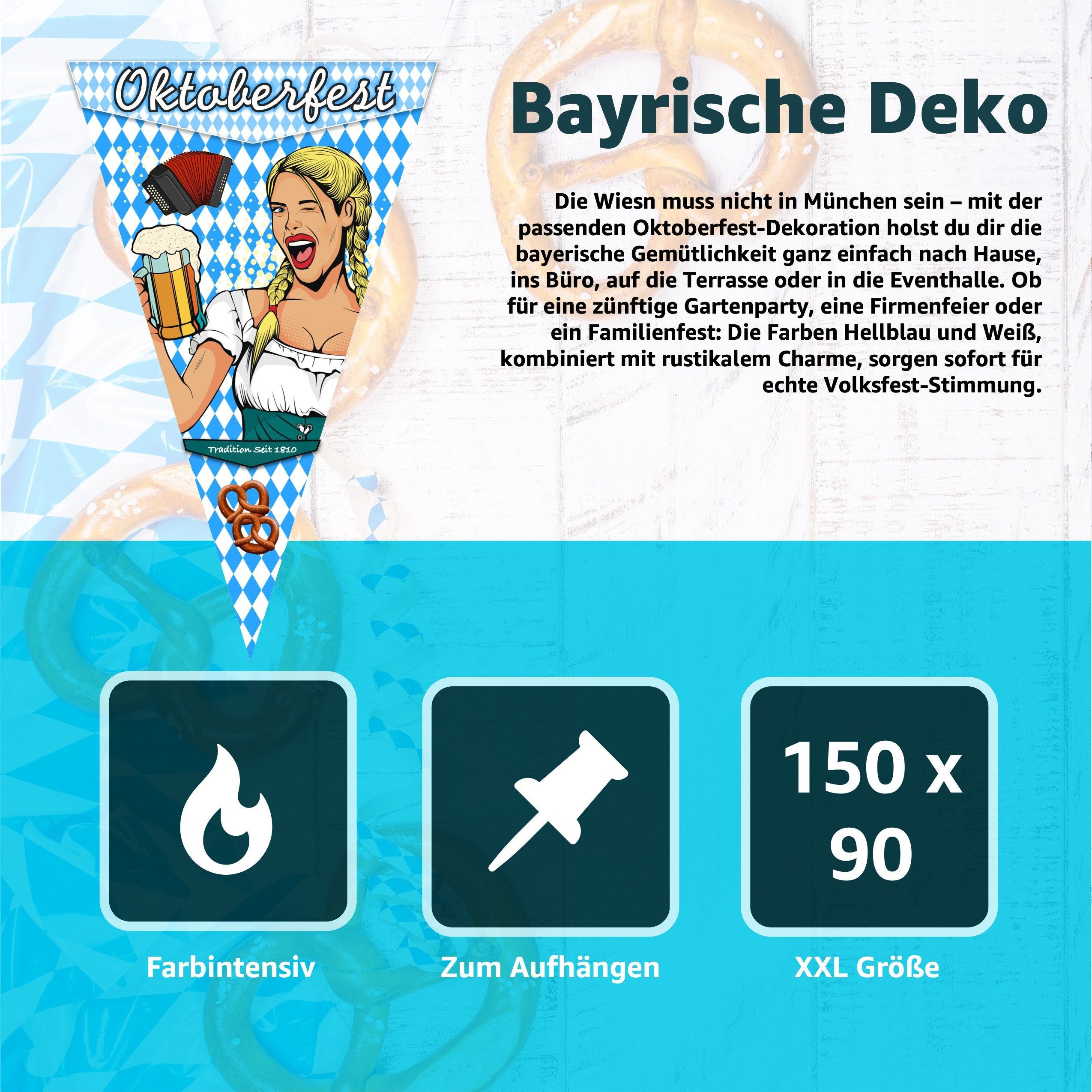 Dekotalent® Hängedekoration Banner XXL Wimpel - Wiesn Deko Dekoration (Set, 1 St., 1x Banner zum Aufhängen), Einfache Montage / Wetterfest